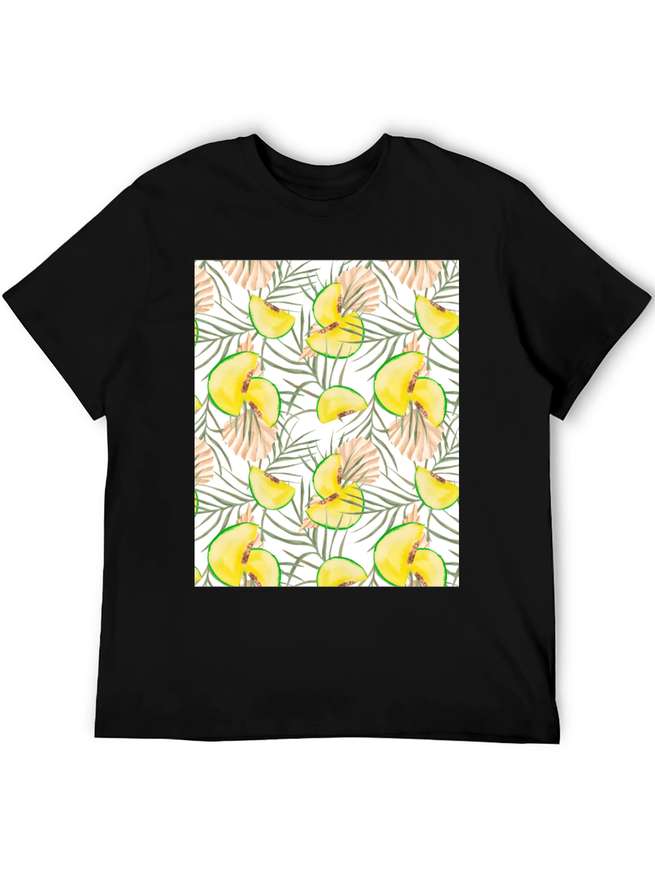 Black Tropical Peach Print Black T-Shirt view 5