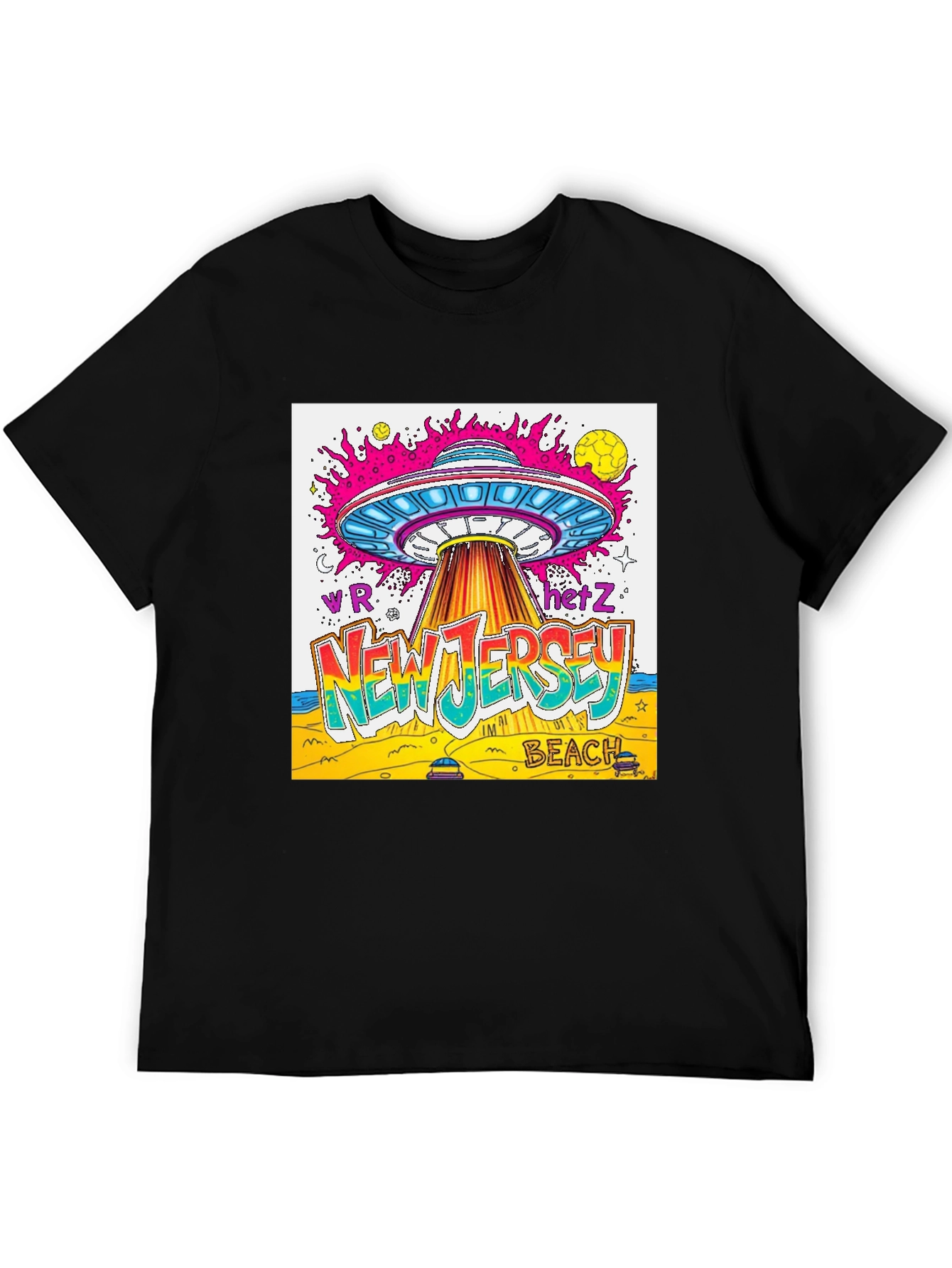 Black New Jersey Beach UFO Graphic T-Shirt view 5