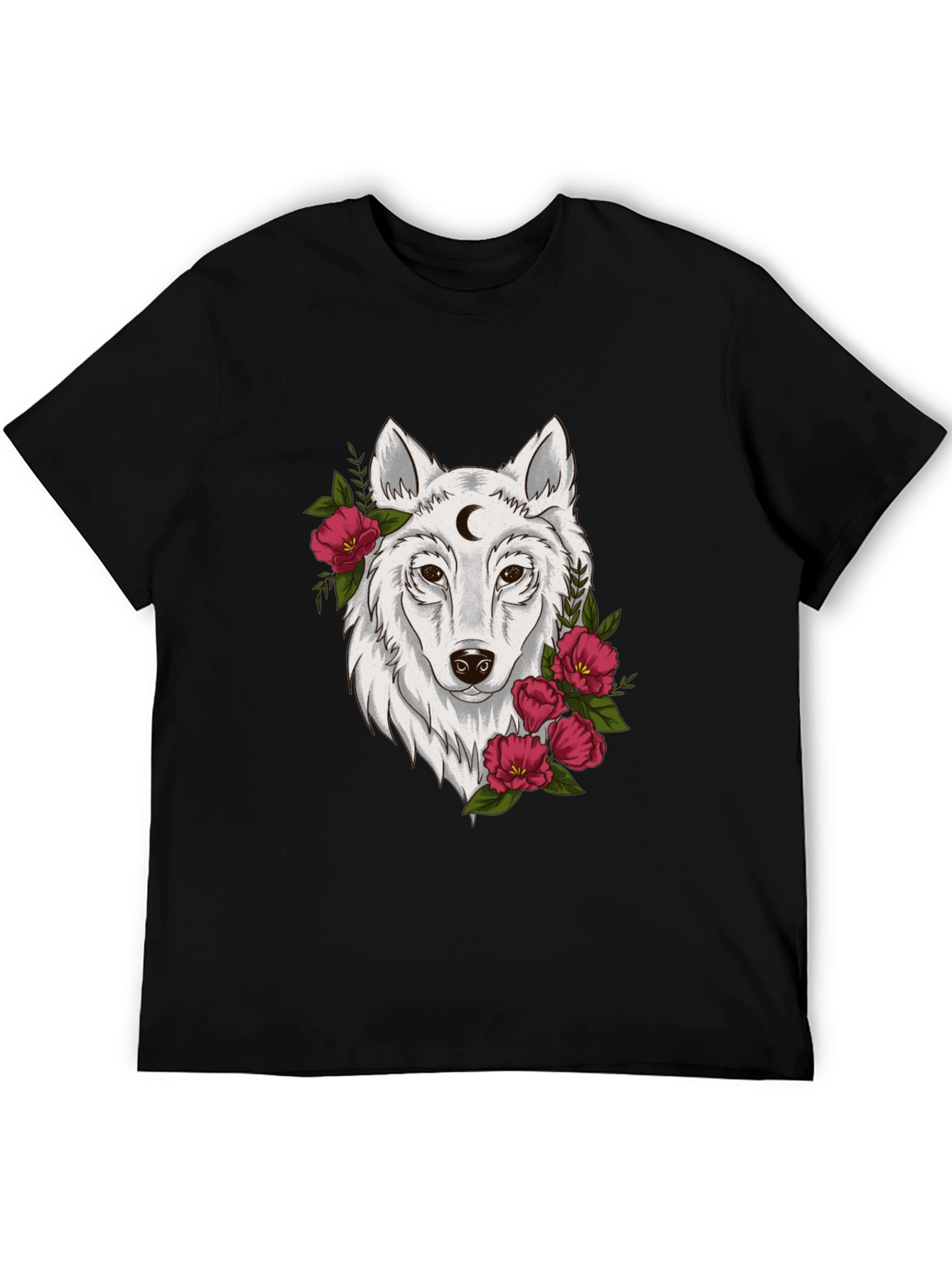 Black Wolf Moon & Flower Graphic T-Shirt - Mens view 5