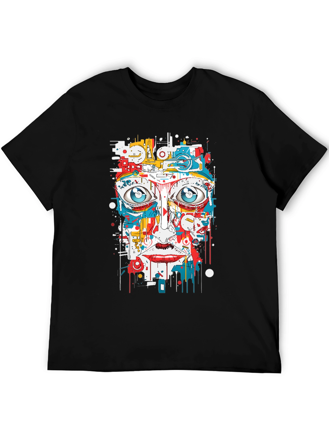 Black Abstract Face Graphic Print Black Tee view 5