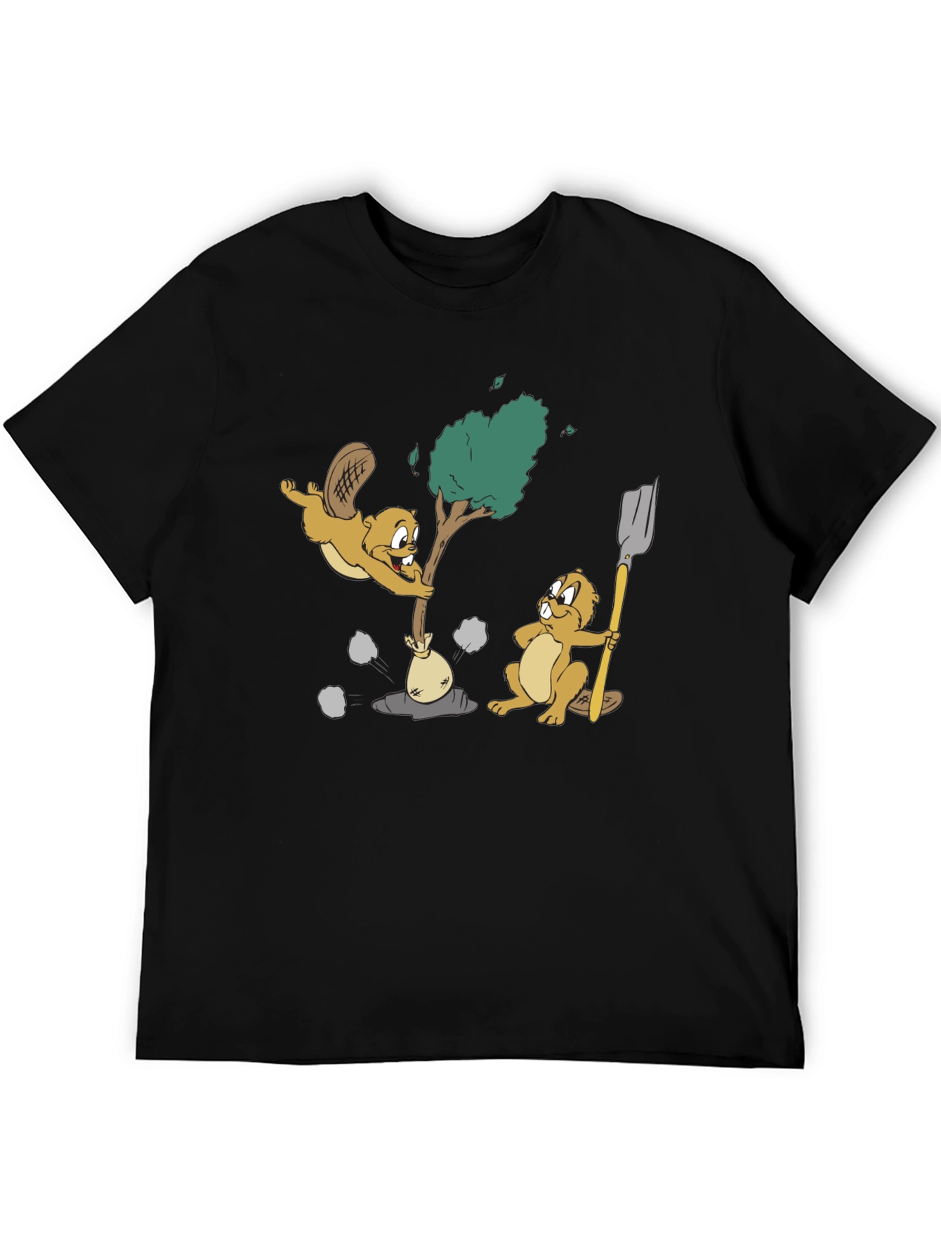 Black Funny Beaver Cartoon Graphic T-Shirt view 5