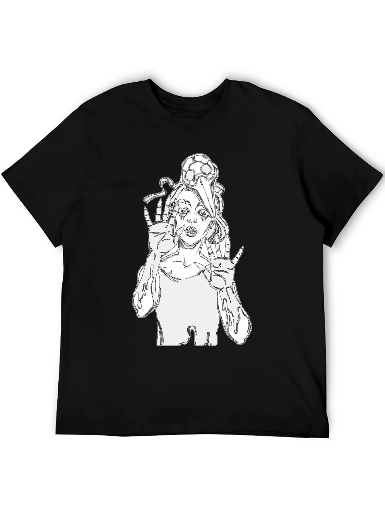 Black Edgy Graphic Tee - Black Crew Neck T-Shirt view 5