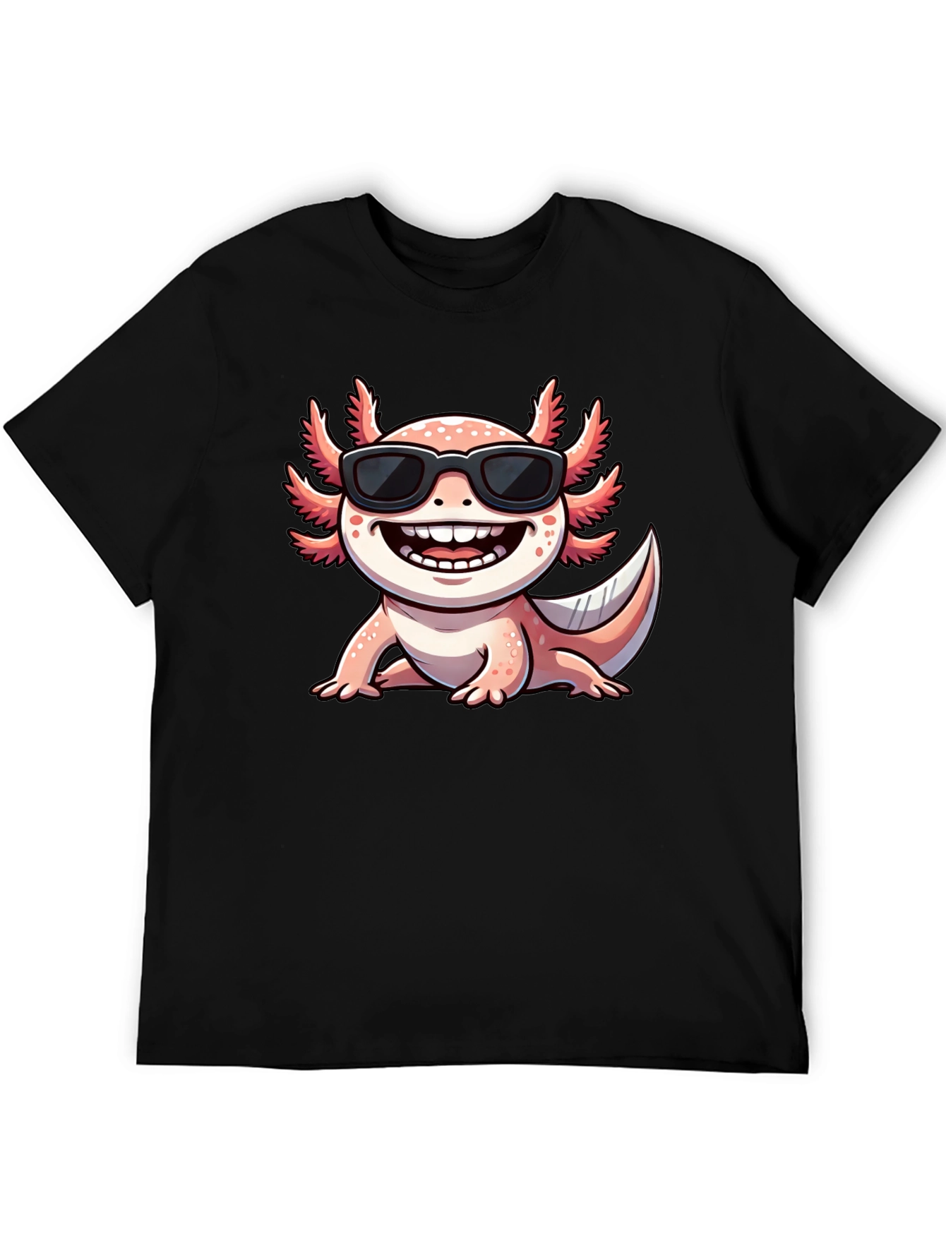 Black Cool Axolotl T-Shirt - Black Cotton Tee view 5