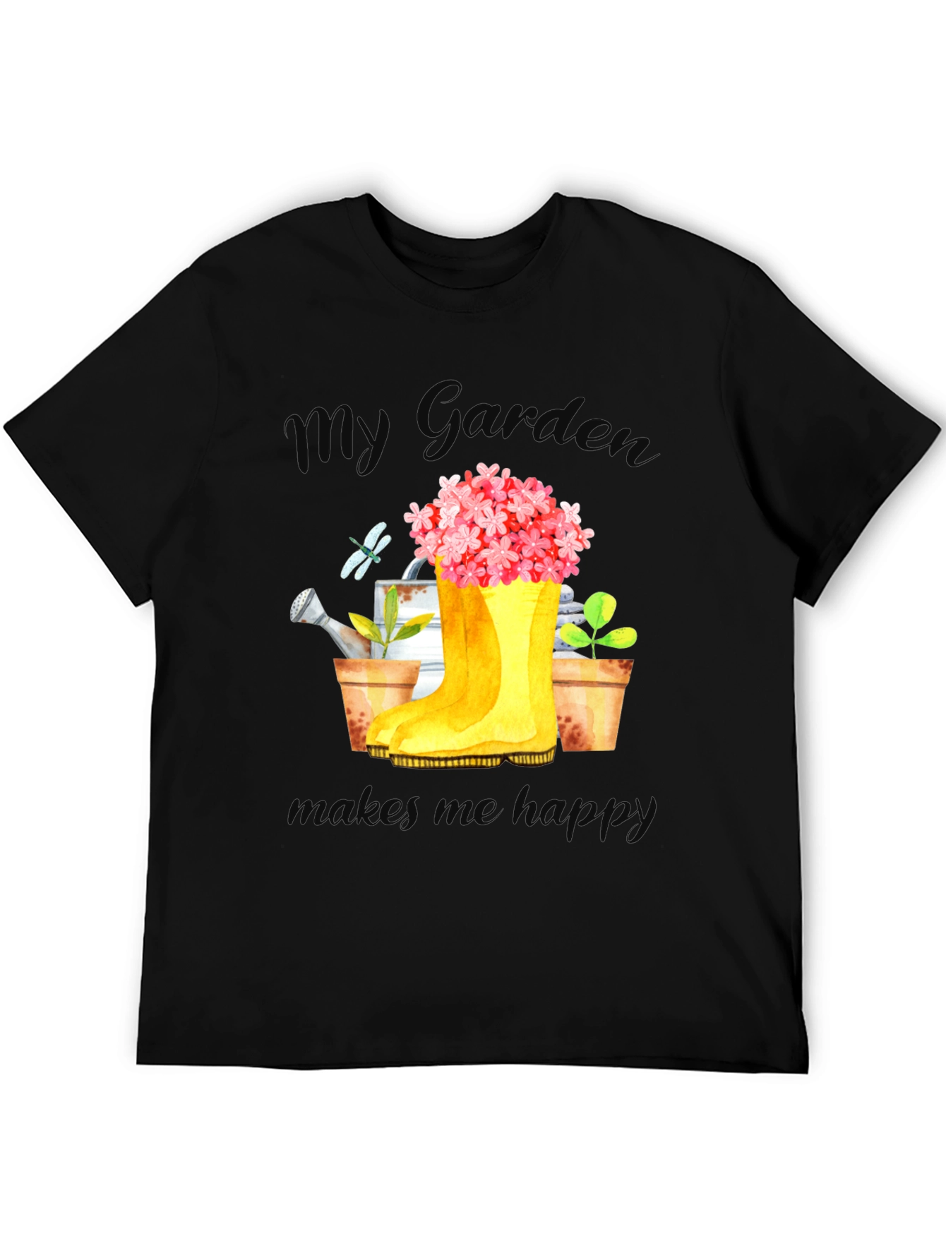 Black Gardening Lover T-Shirt - My Garden Makes Me Happy view 5