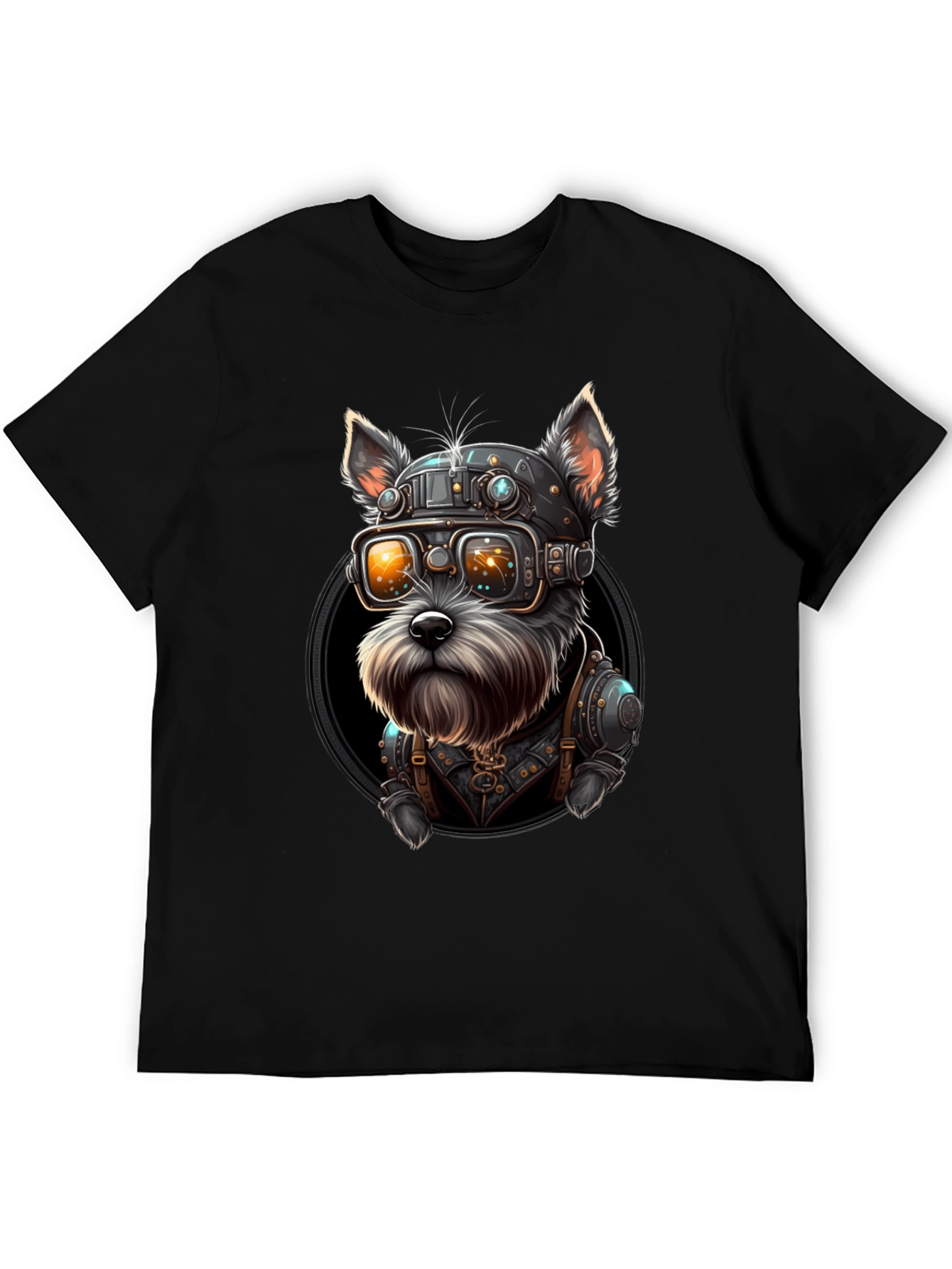 Black Steampunk Dog T-Shirt: Unique Sci-Fi Style view 5
