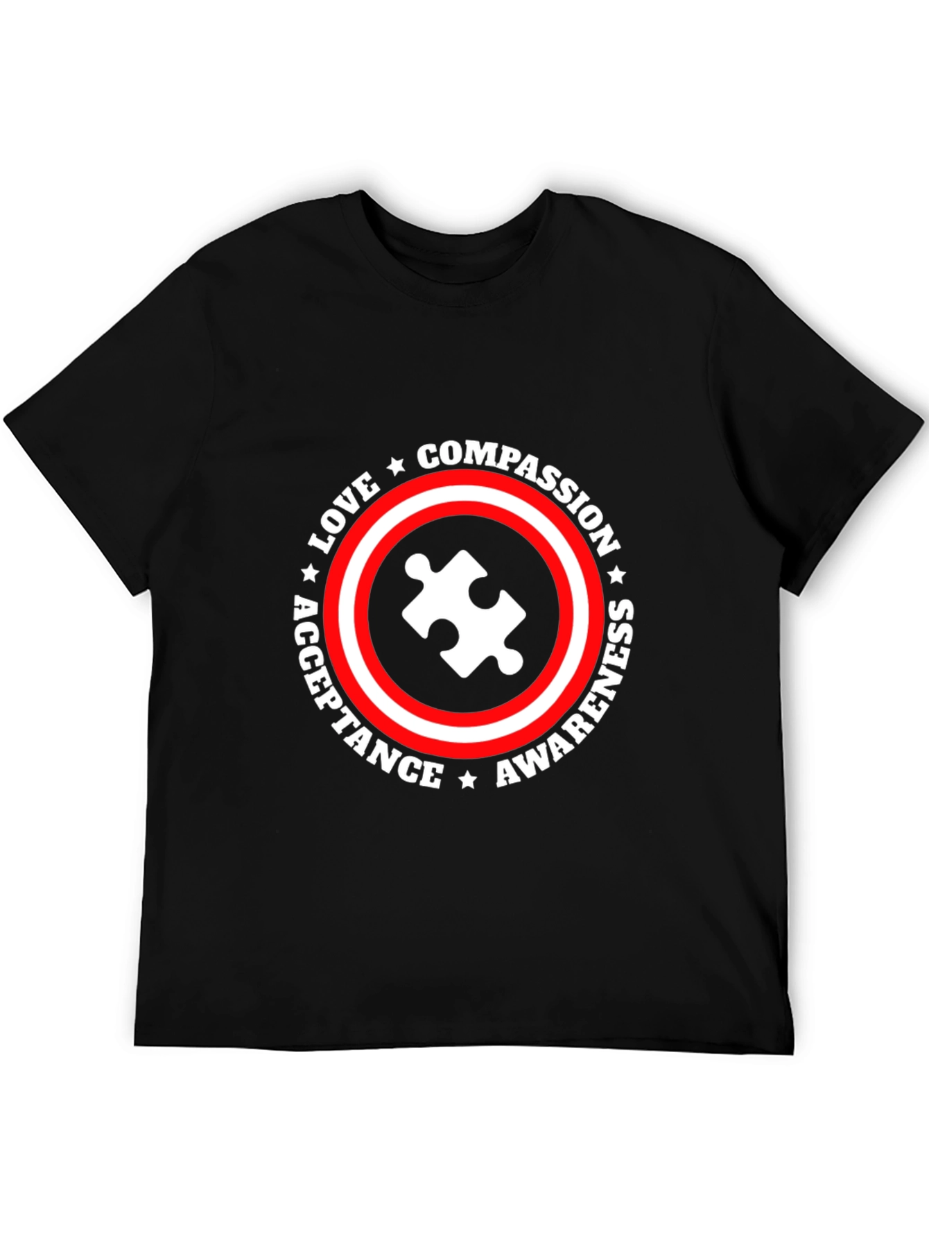 Black Autism Awareness T-Shirt Love Compassion Acceptance Tee view 5