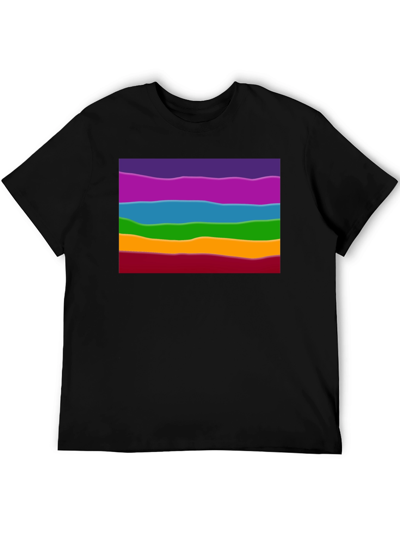 Black Rainbow Wave Graphic Black Tee - Casual Style view 5