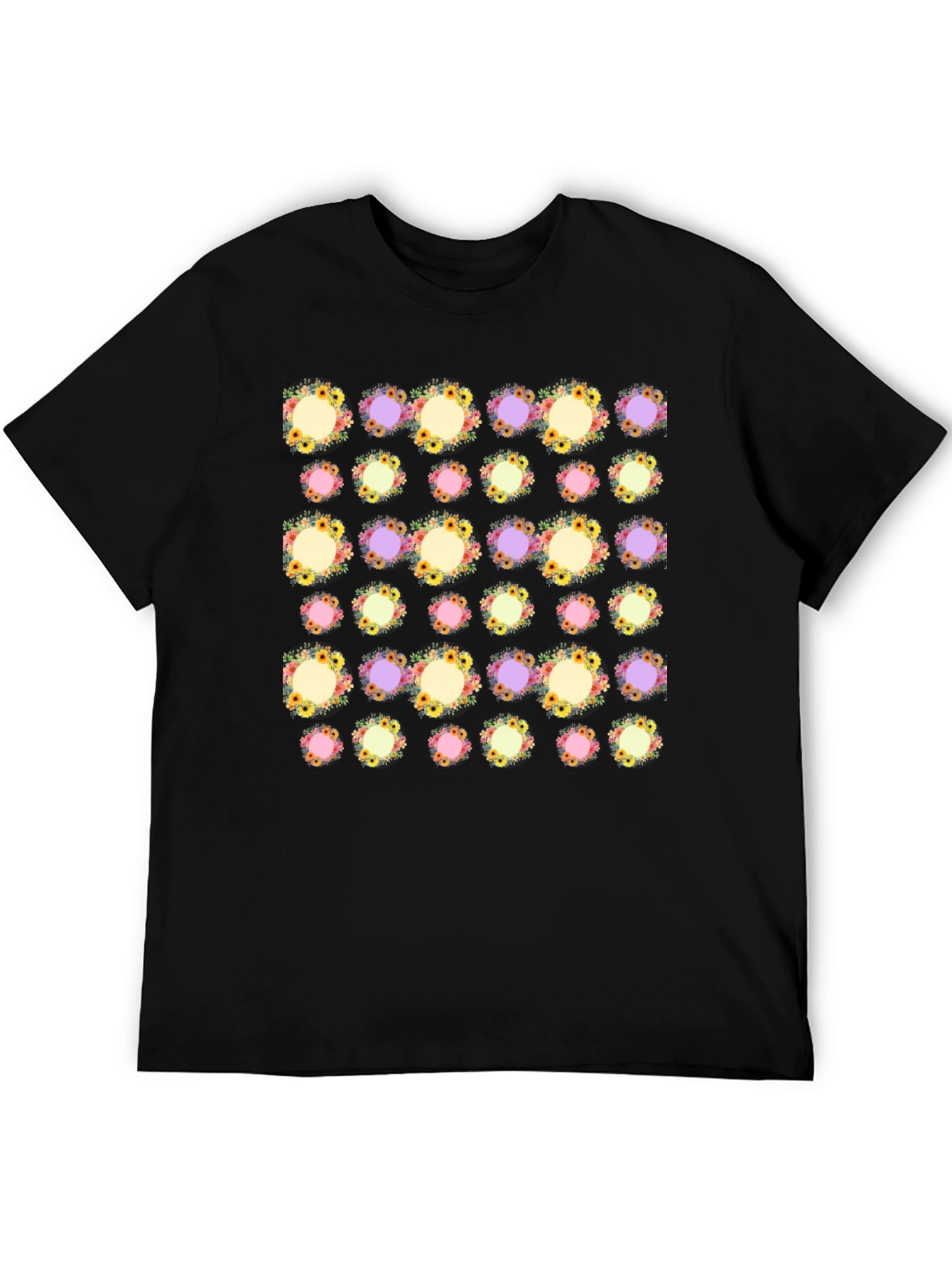 Black Floral Pattern Black T-Shirt view 5
