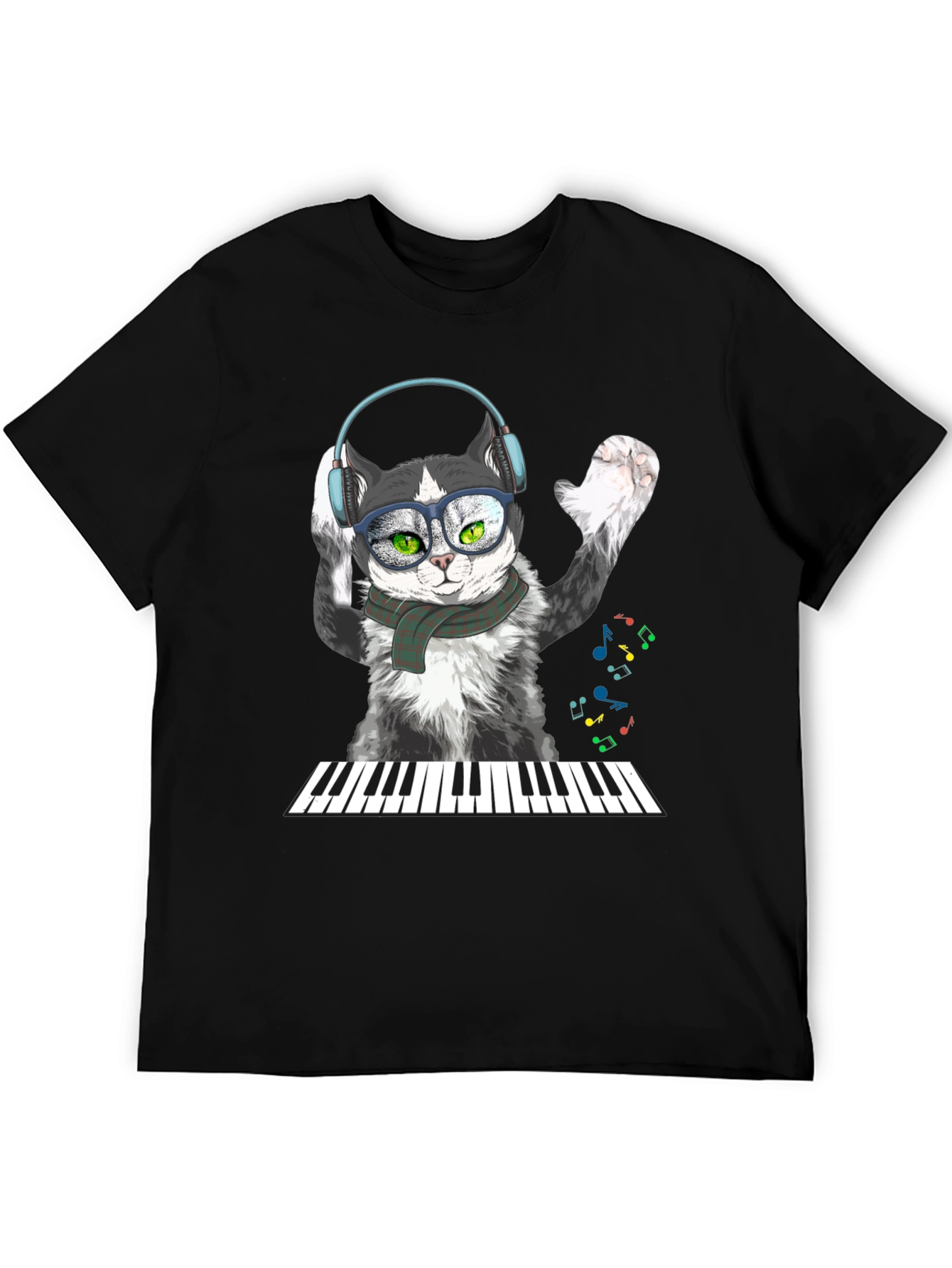 Black Cool Cat Musician T-Shirt view 5