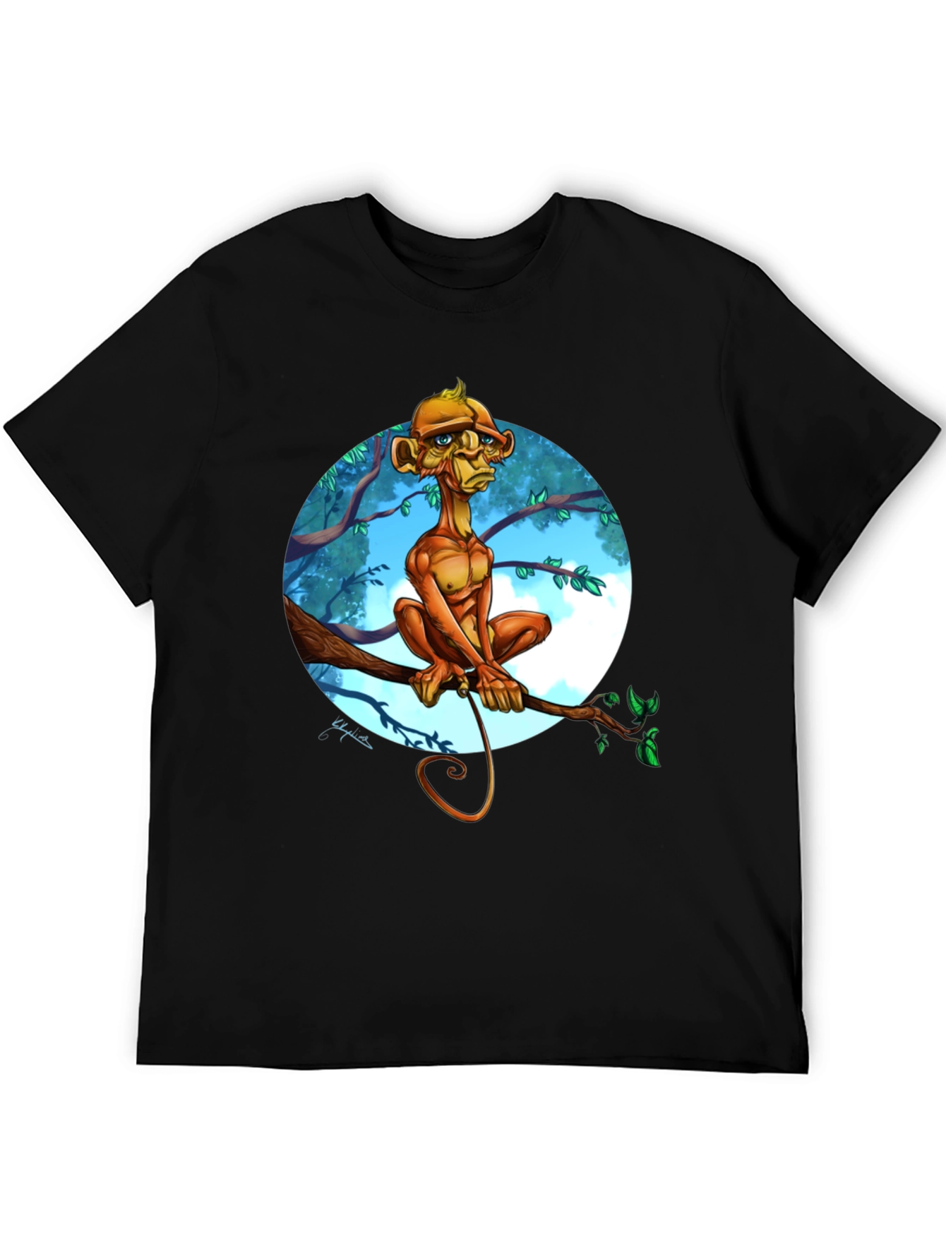 Black Monkey Cartoon Graphic Black T-Shirt view 5