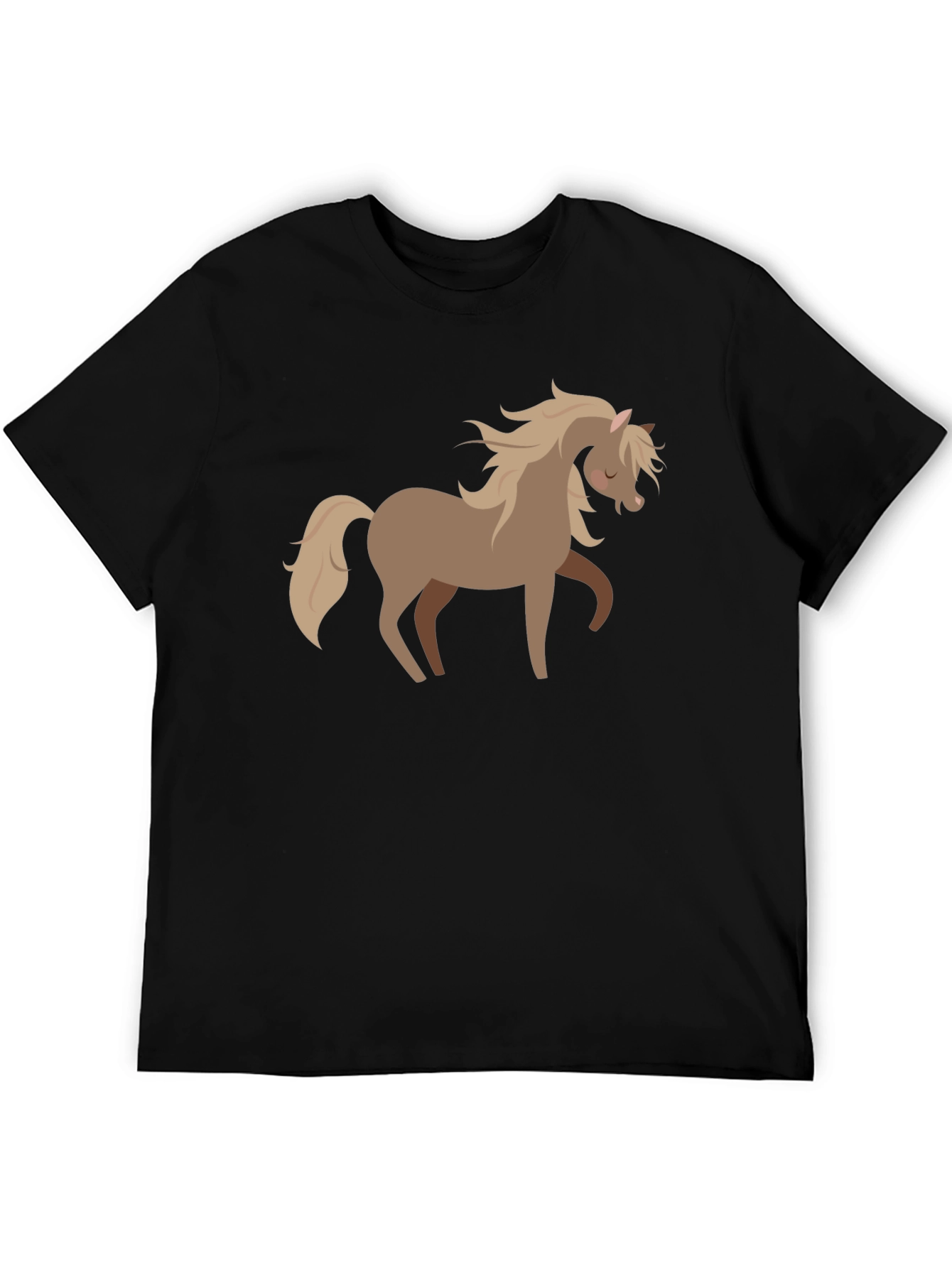 Black Cute Horse Graphic Tee - Soft Black Cotton Shirt view 5