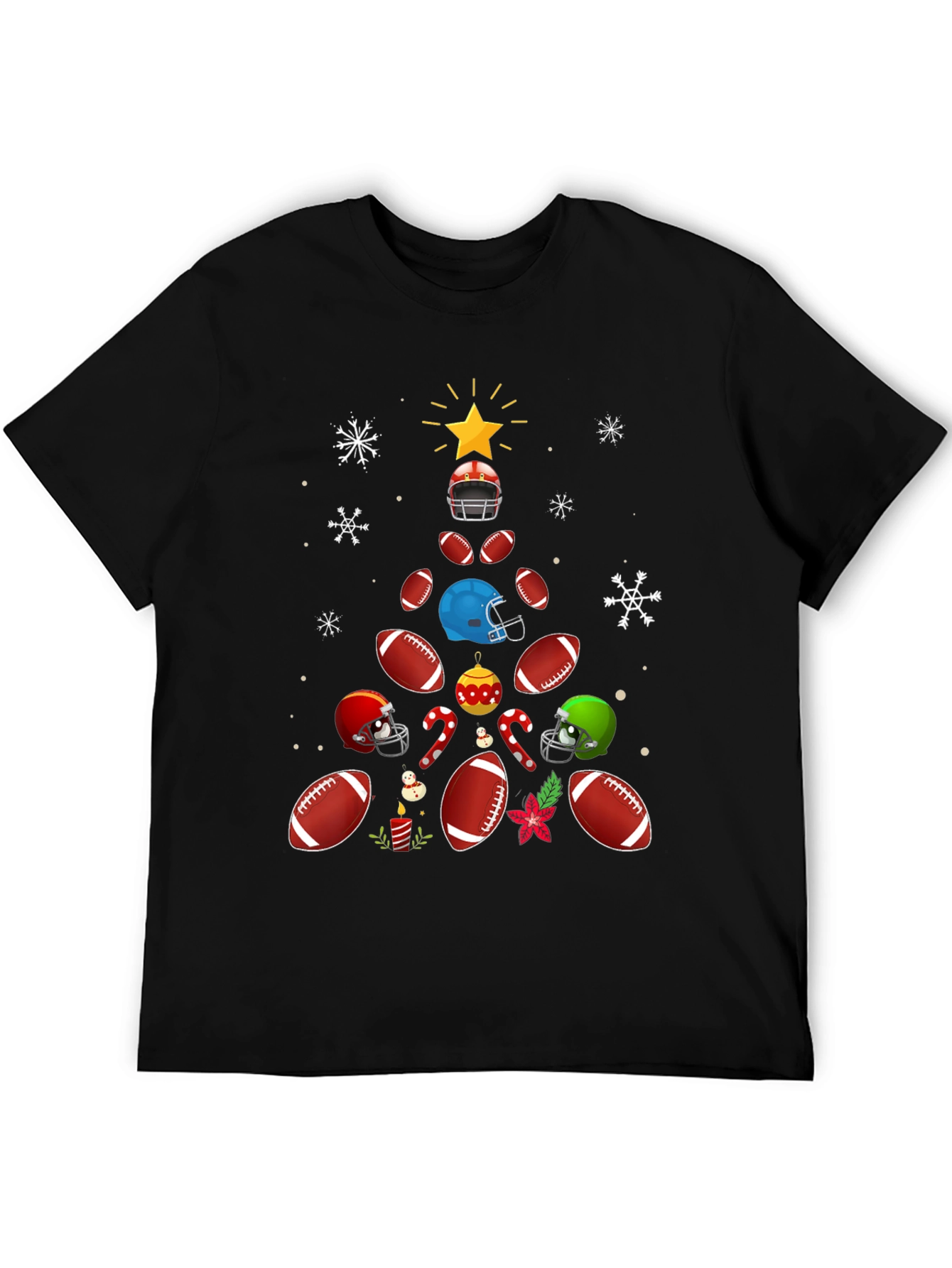 Black Football Christmas Tree T-Shirt view 5