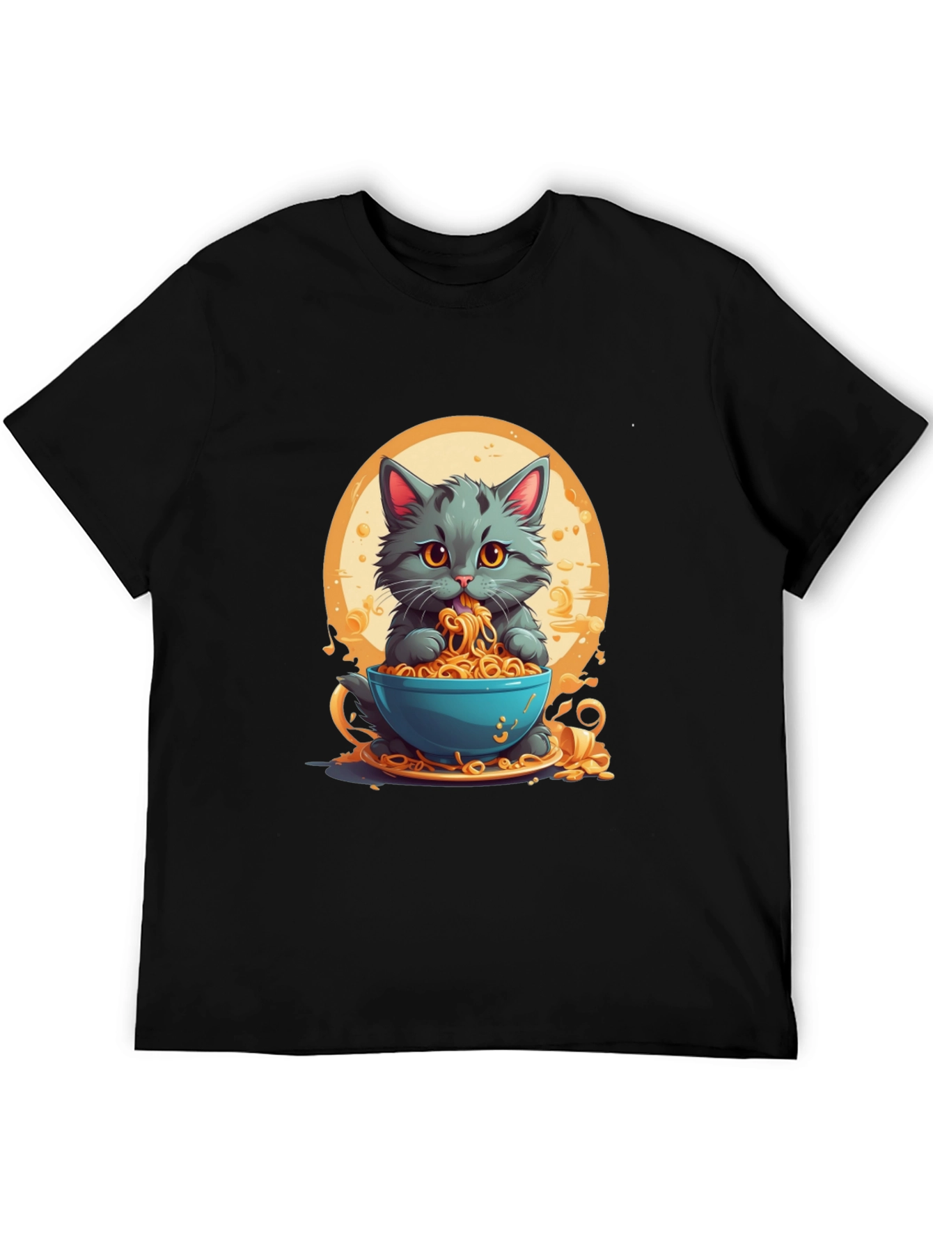 Black Cat Eating Noodles Graphic T-Shirt view 5