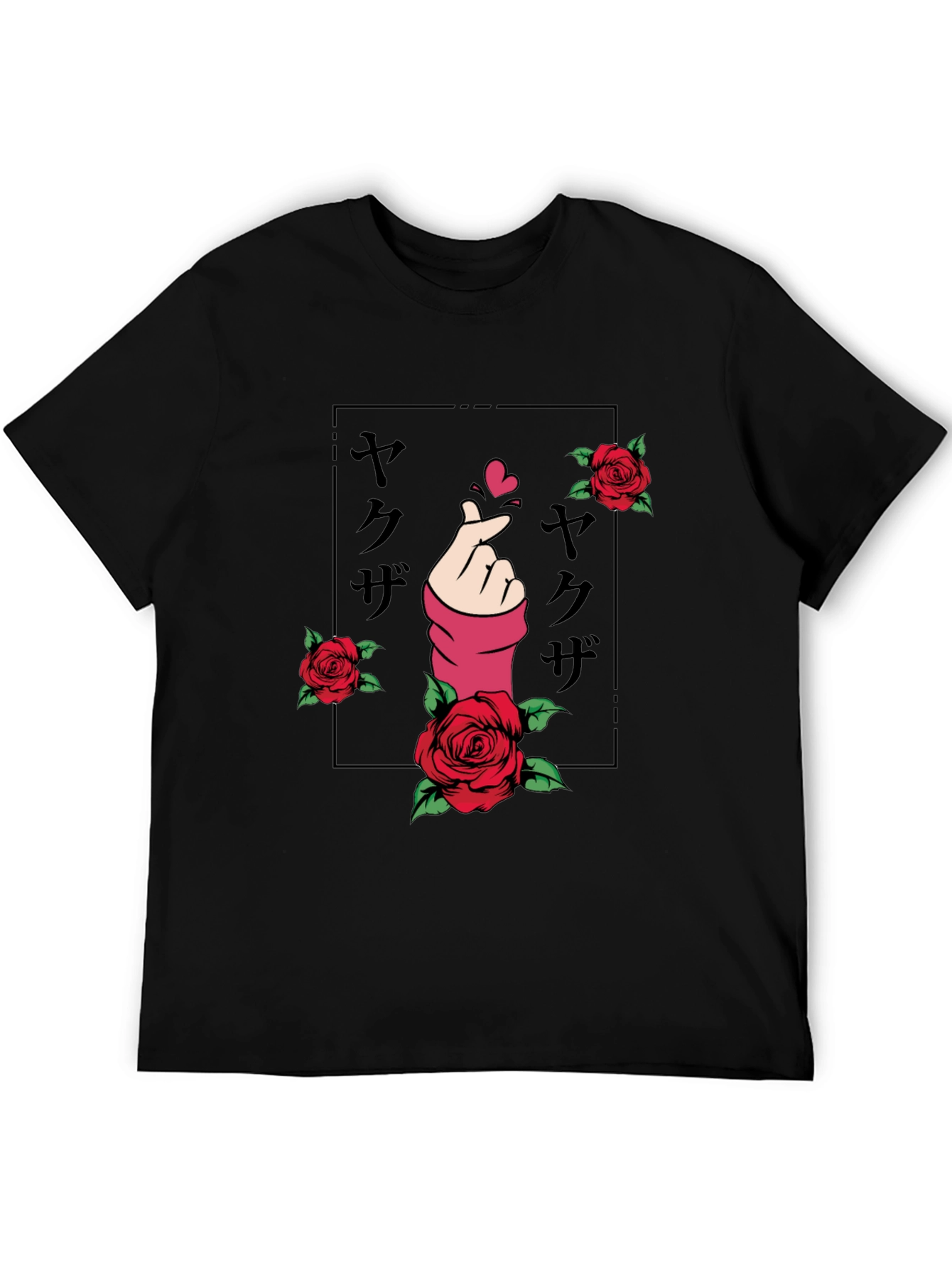 Black Finger Heart & Roses Graphic T-Shirt view 5