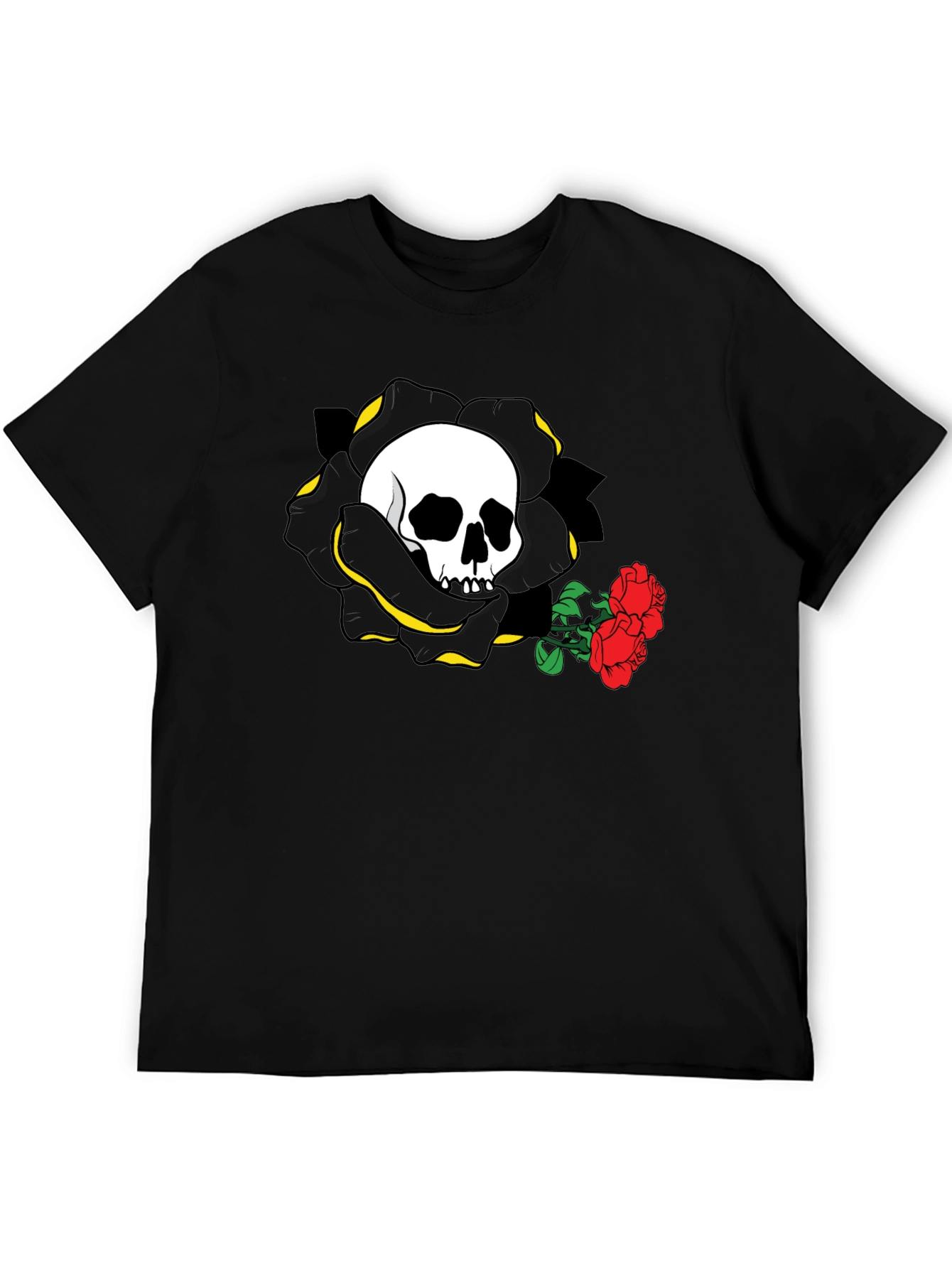 Skull and Roses Graphic Tee - Black Cotton Casual Shirt - 5