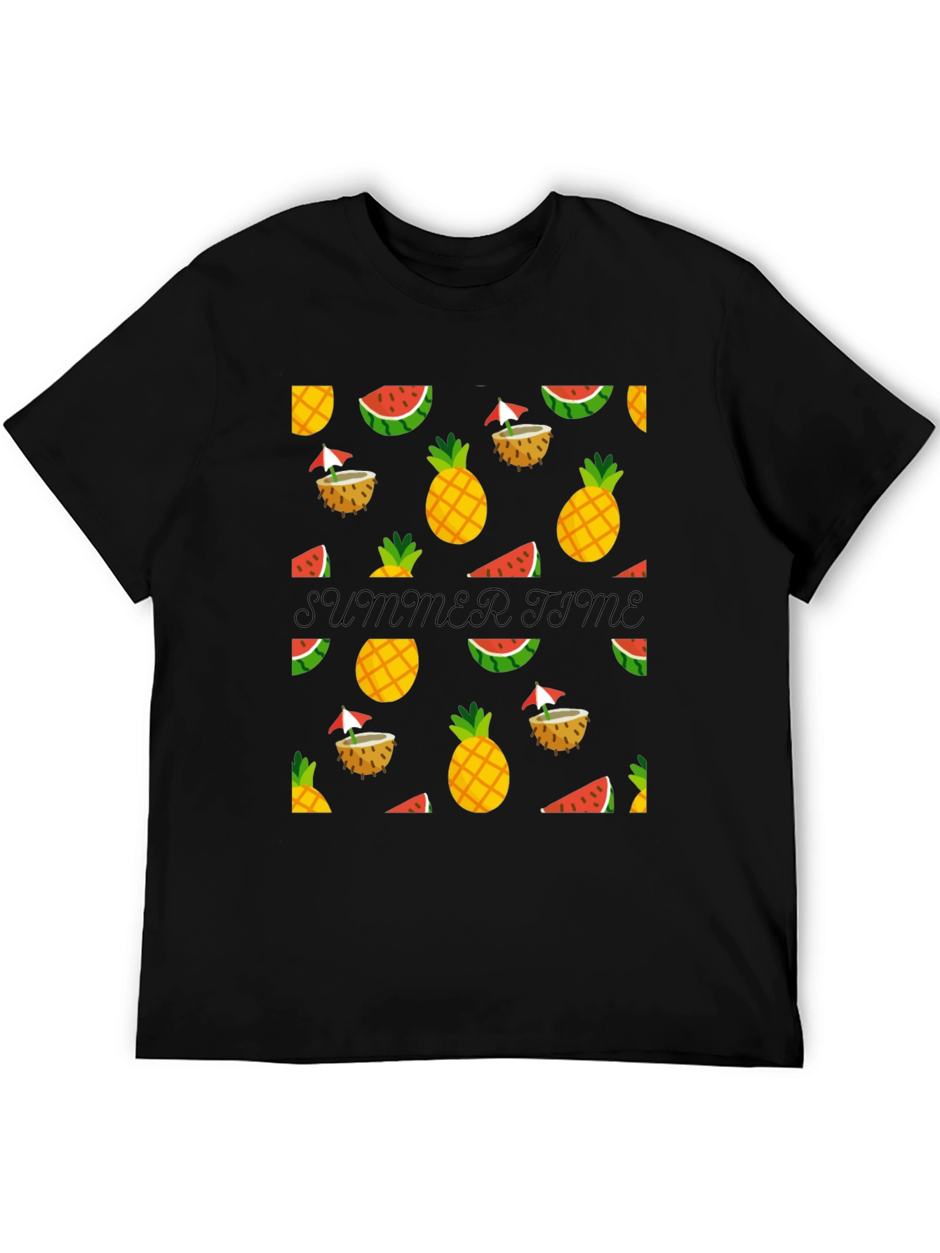 Black Summer Time Black Tee with Fruit Pattern view 5