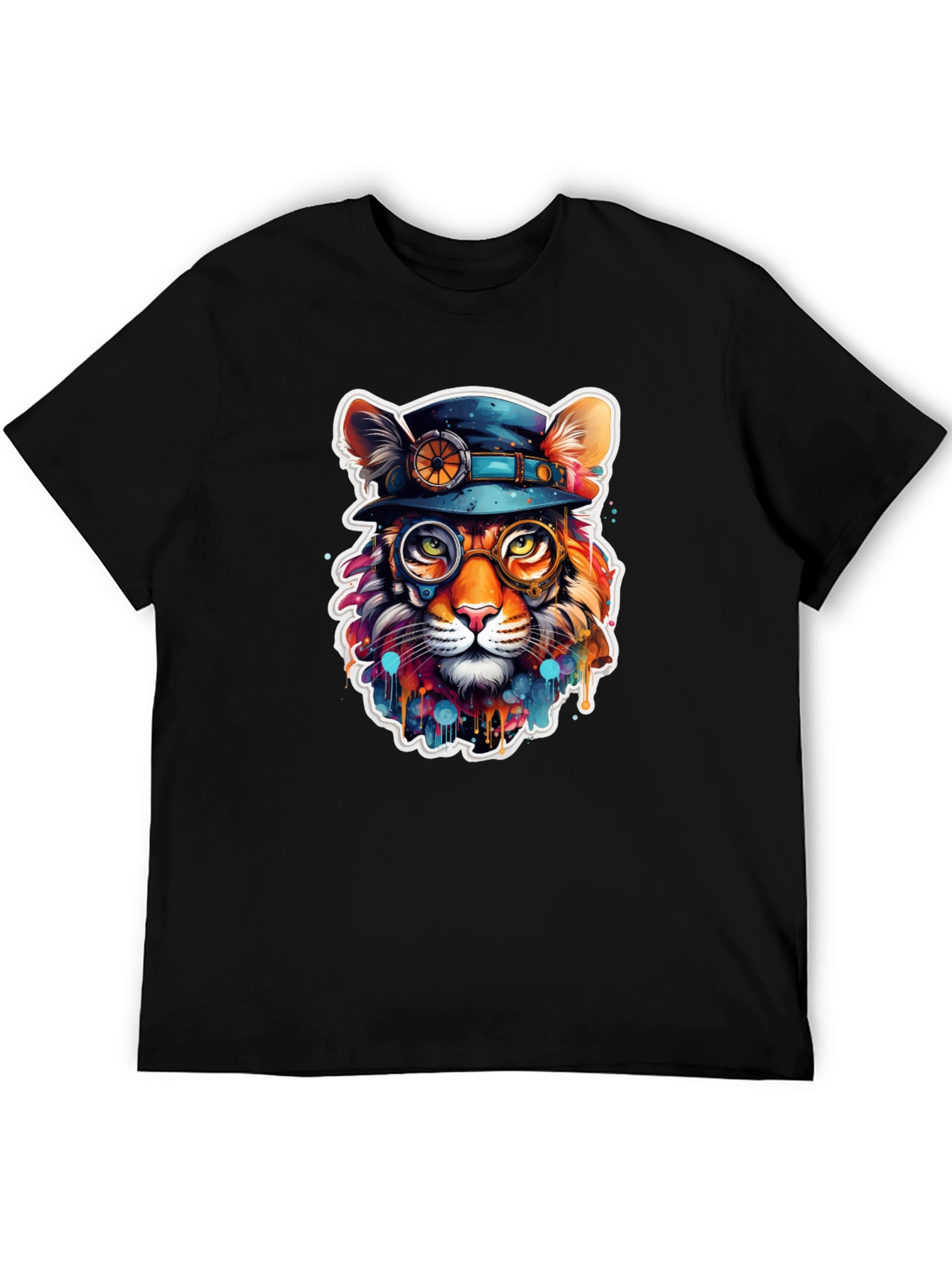 Black Steampunk Cat T-Shirt - Unique Animal Graphic Tee view 5