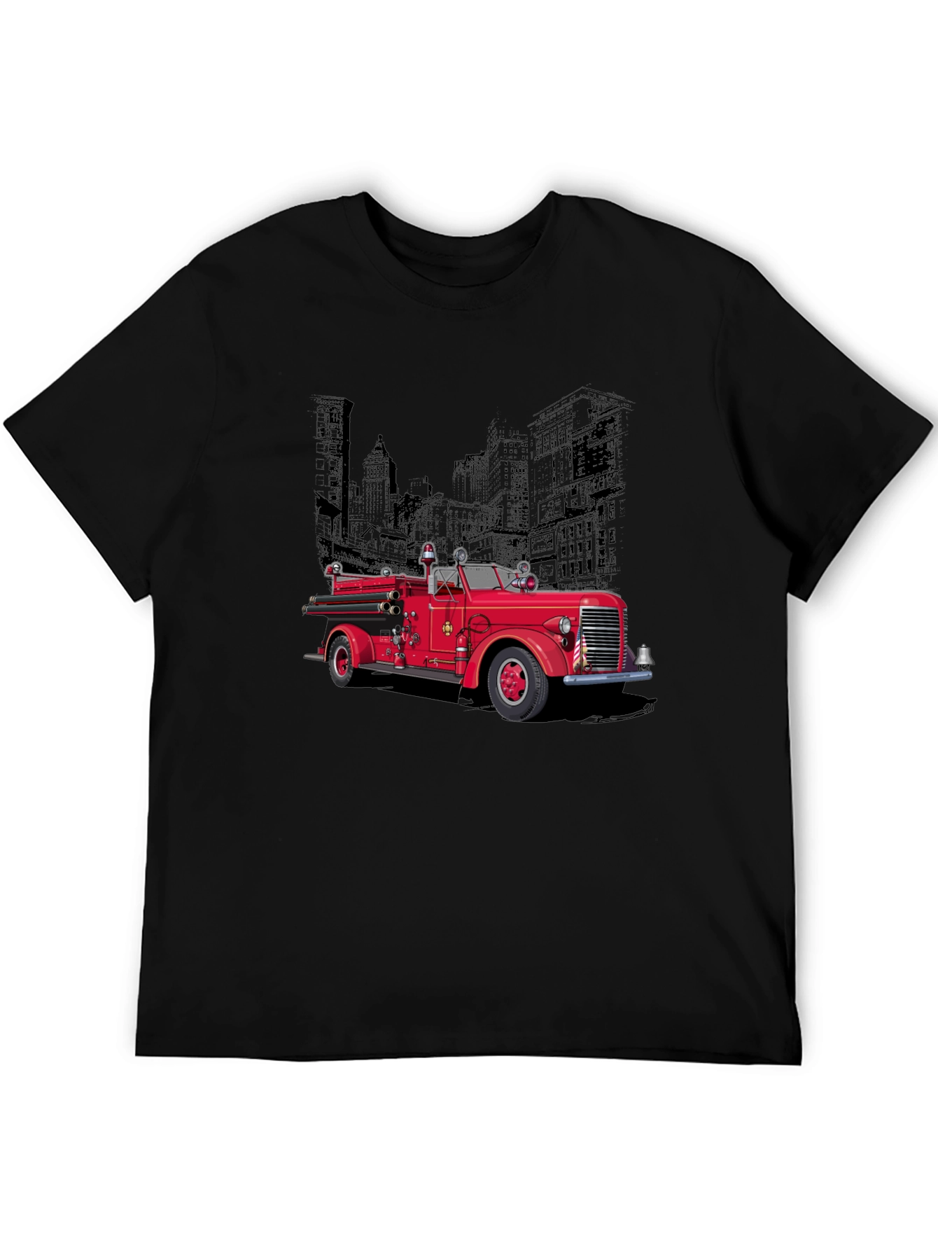 Black Vintage Fire Truck Graphic T-Shirt view 5