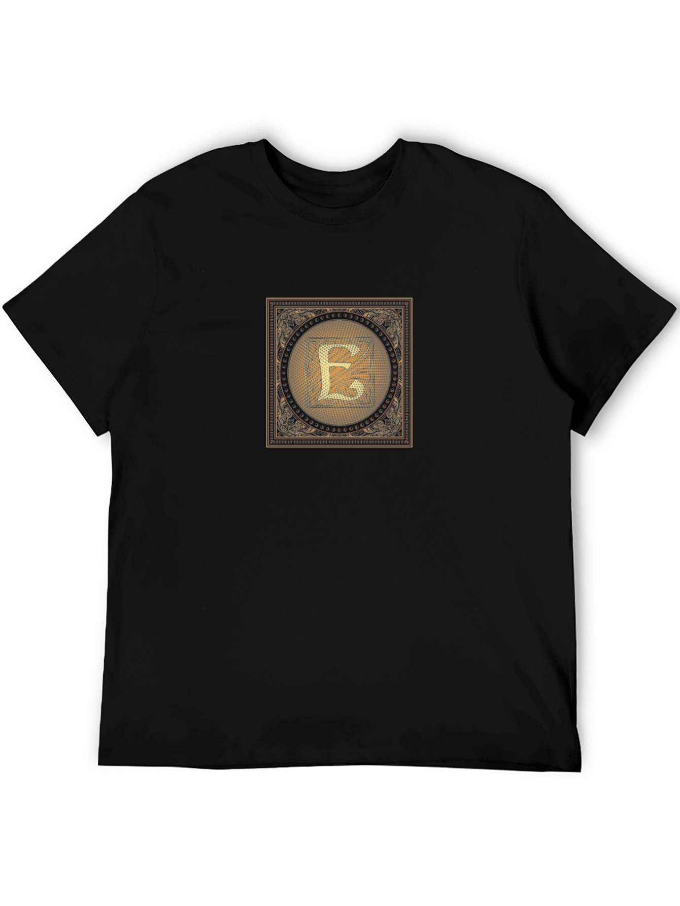 Black Black T-Shirt with Ornate Letter E Design view 5