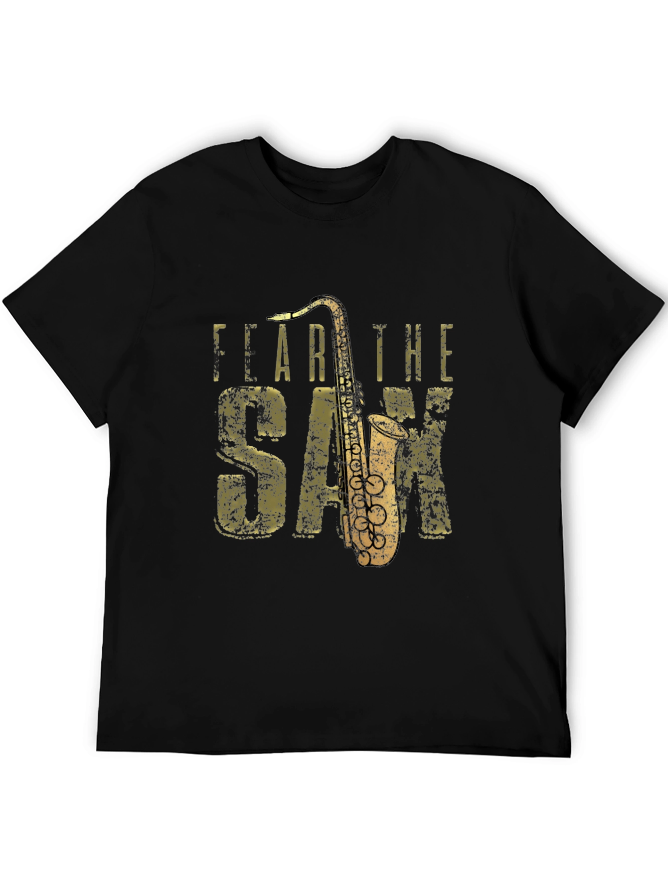 Black Fear the Sax T-Shirt - Black Cotton Tee with Saxophone Graphic view 5