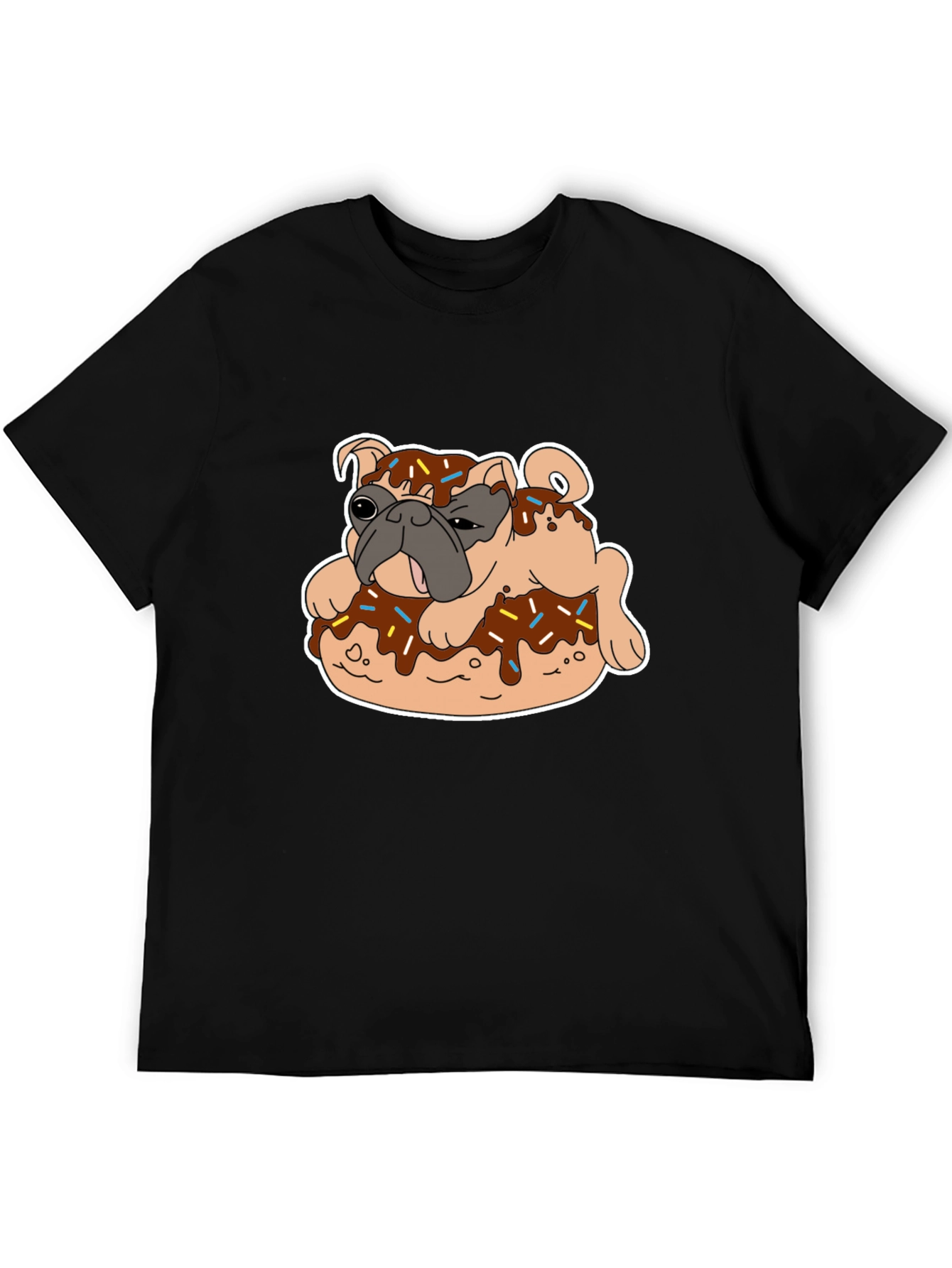 Black Pug on Donut Graphic Tee - Black T-Shirt view 5