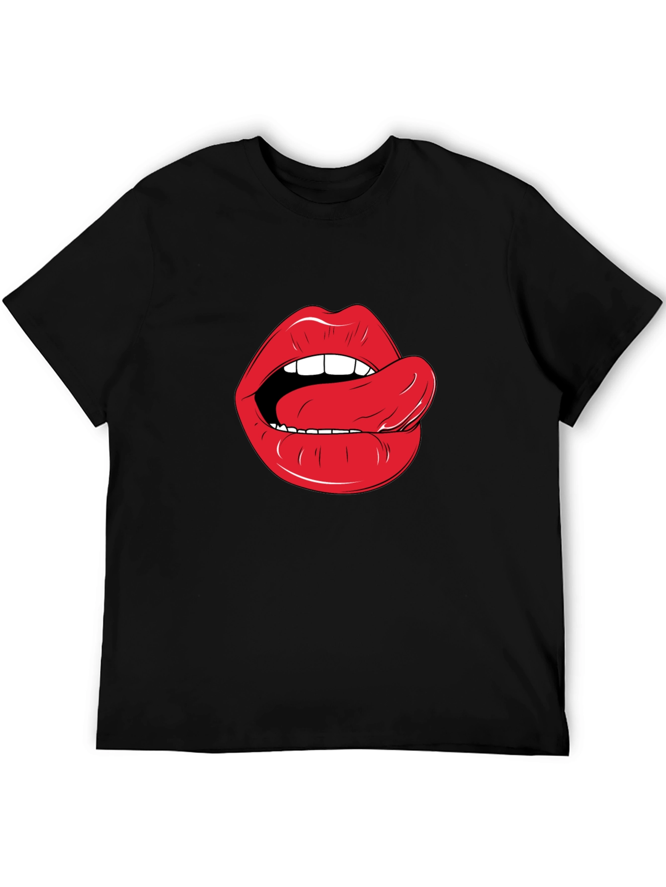 Black Lips & Tongue Graphic Tee - Black Cotton T-Shirt view 5