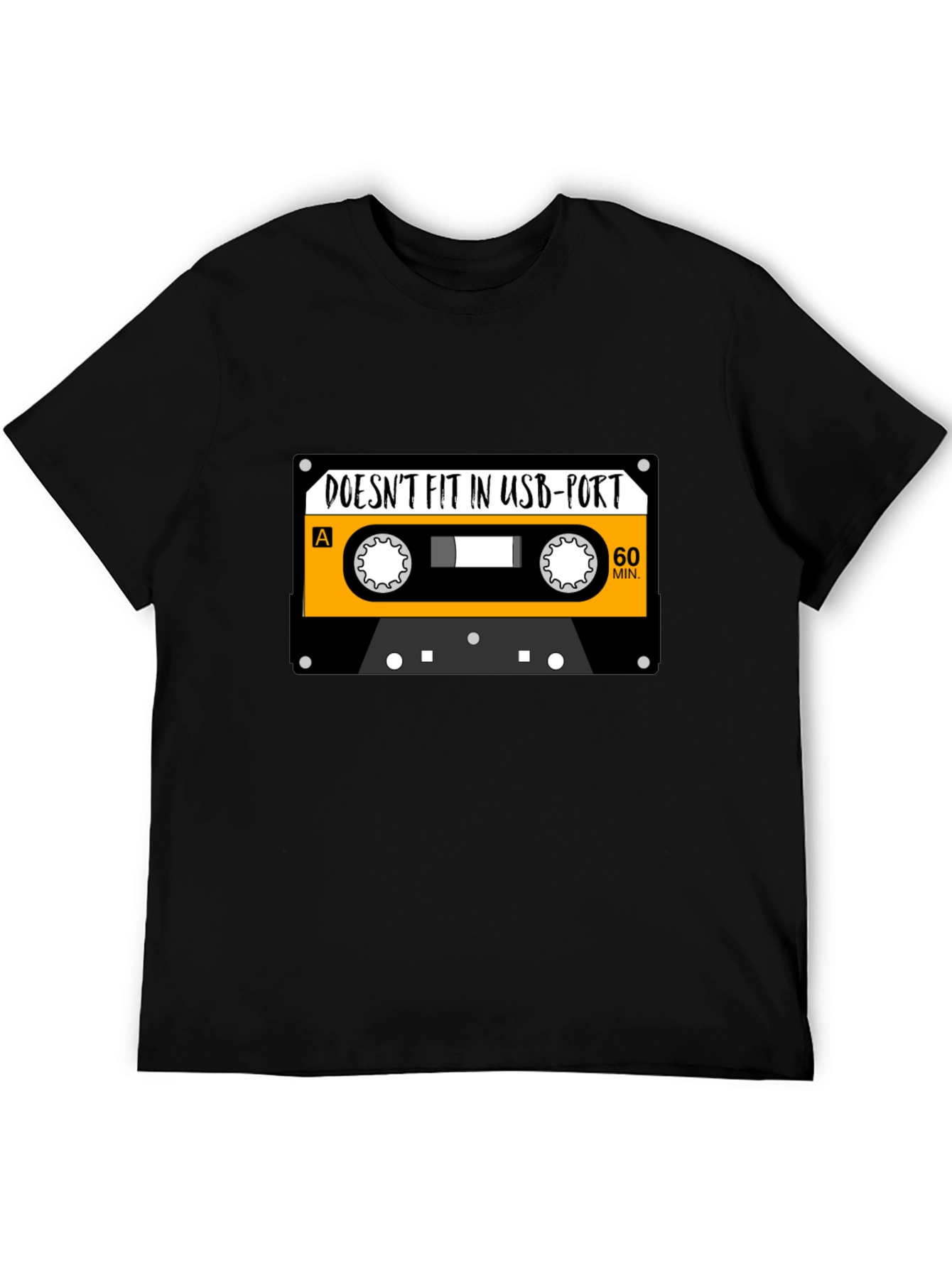 Black Retro Cassette Tape USB Port T-Shirt - Funny Music Tee view 5