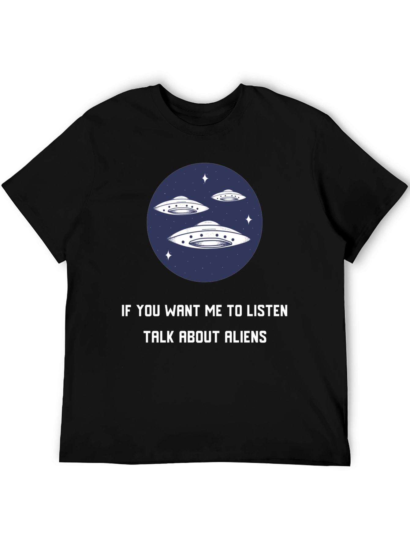 Black Alien Conversation Graphic Tee - Talk About Aliens T-Shirt view 5