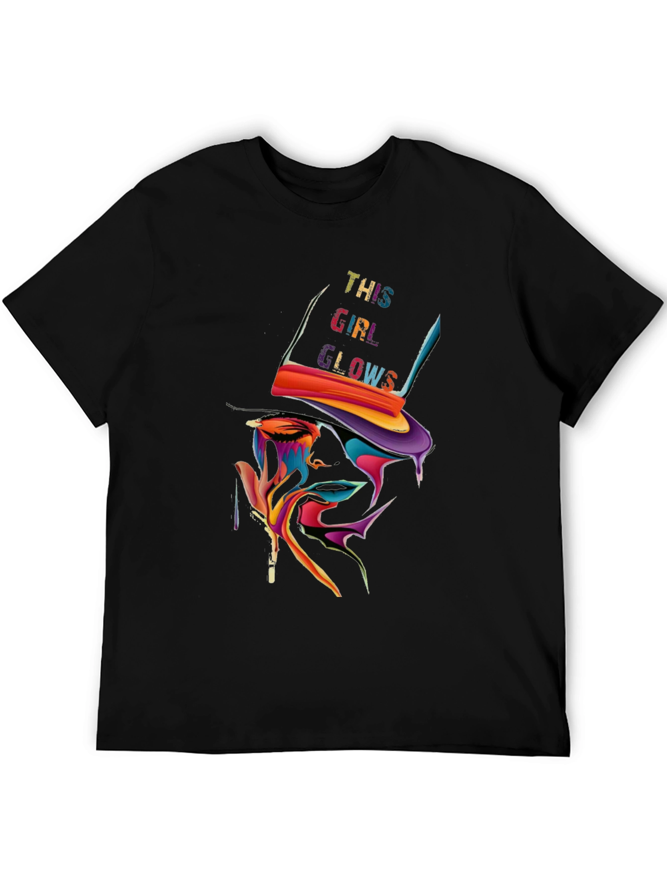 Black Colorful "This Girl Glows" Graphic Print Black T-Shirt view 5