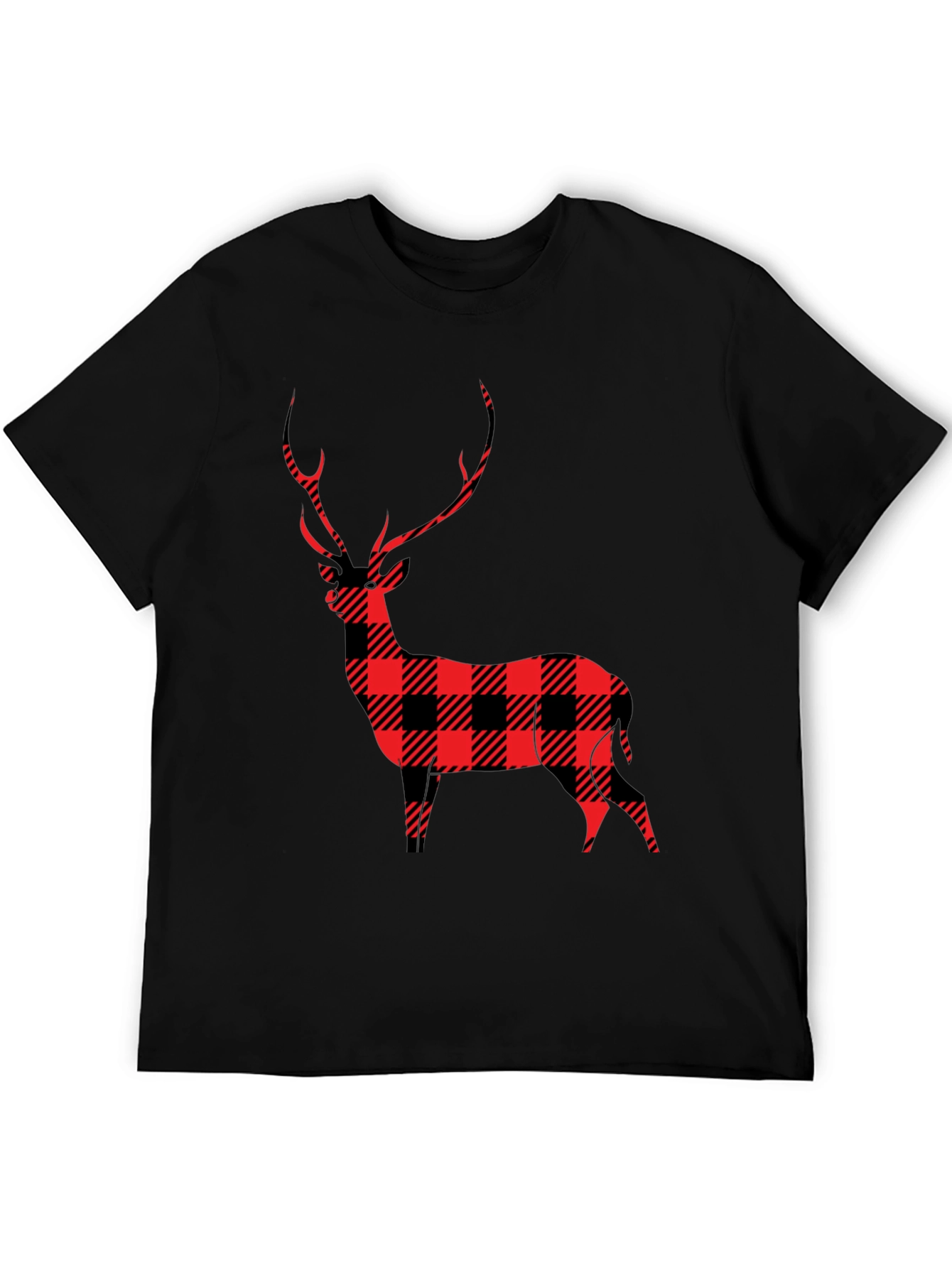 Black Buffalo Plaid Deer Graphic Tee view 5
