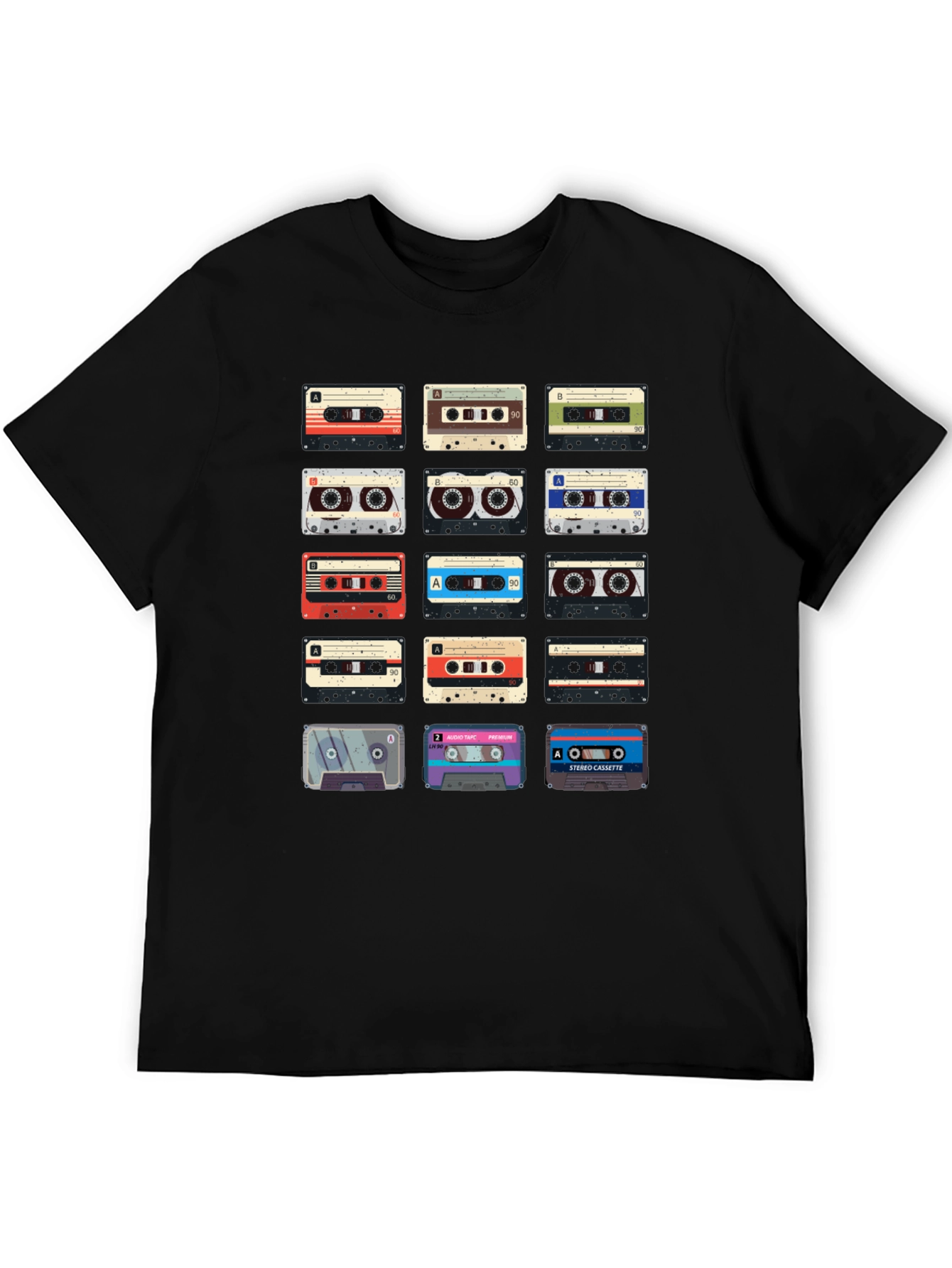 Black Retro Cassette Tape Graphic Tee - Vintage Music Lover Shirt view 5