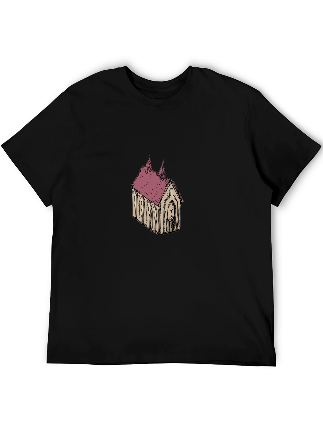 Black Black T-Shirt with Church Graphic view 5