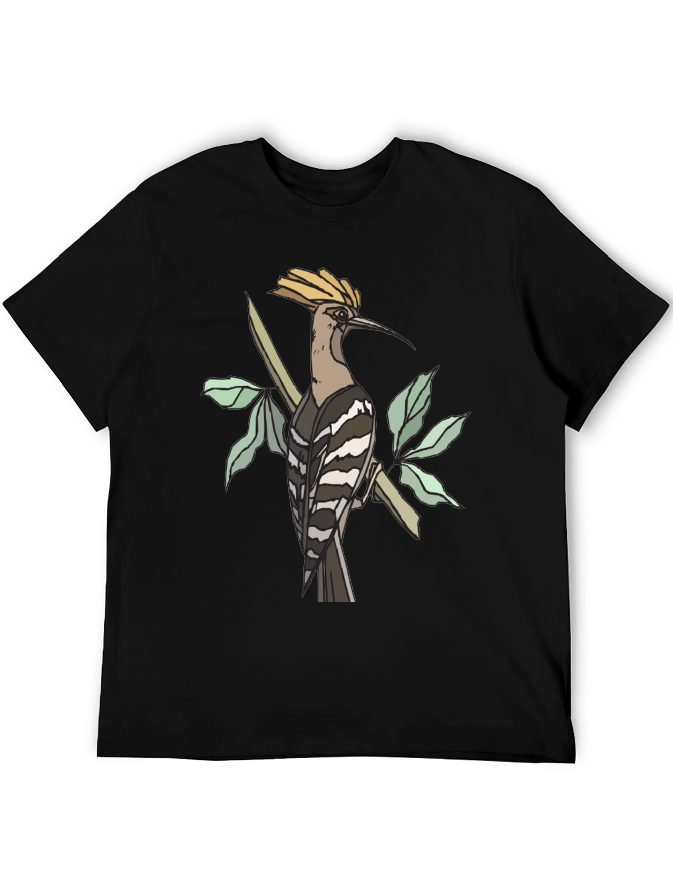 Black Hoopoe Bird Graphic Tee - Black Cotton T-Shirt view 5