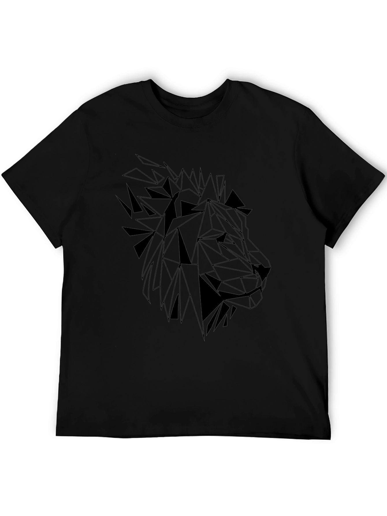 Black Geometric Lion Graphic Tee - Black Cotton Shirt view 5
