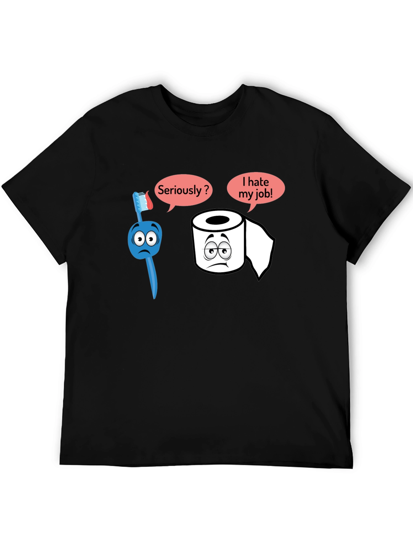 Black Humorous T-Shirt: Toothbrush and Toilet Paper view 5