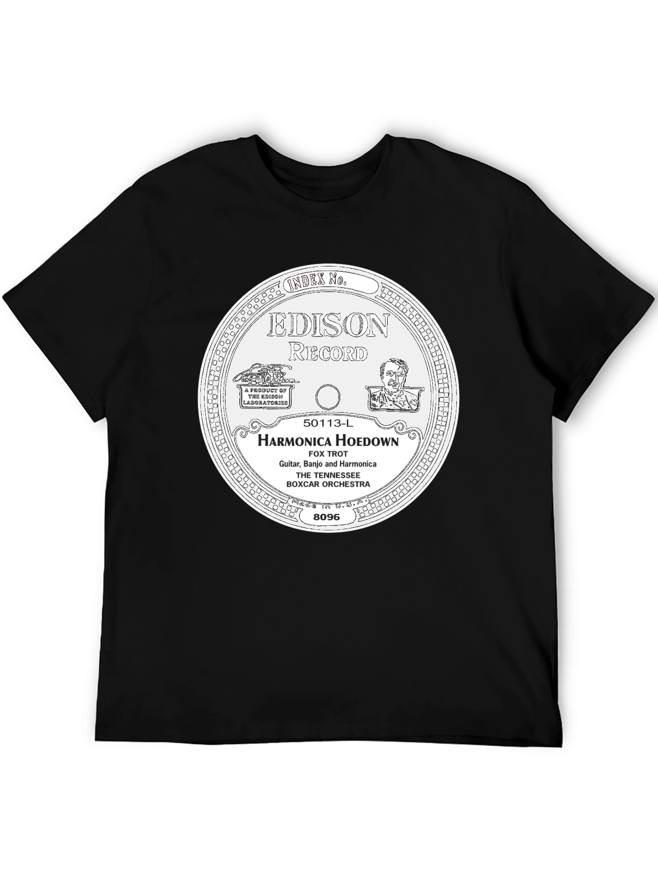 Black Edison Record Harmonica Hoedown T-Shirt view 5