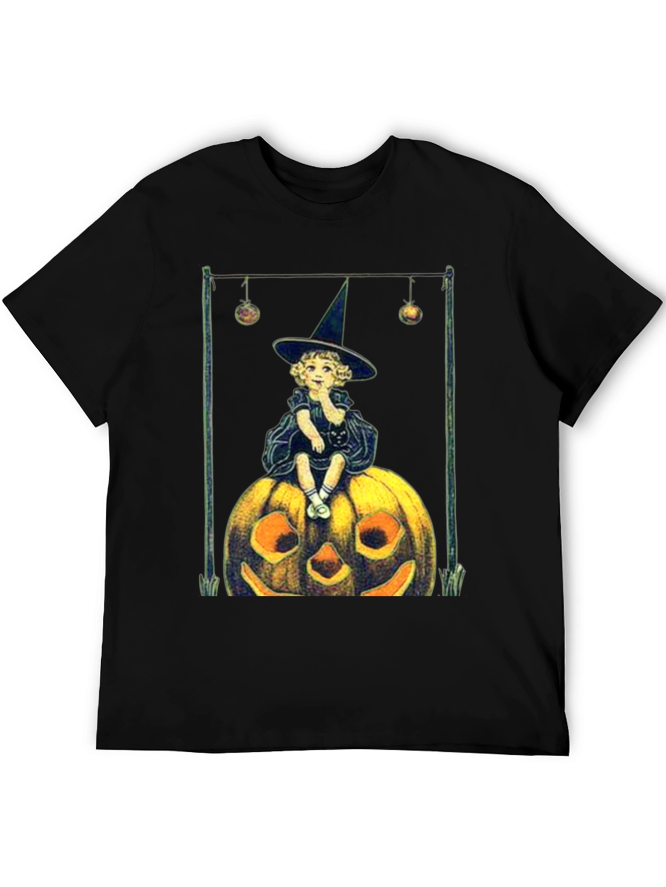 Black Vintage Witch on Pumpkin Halloween Tee view 5