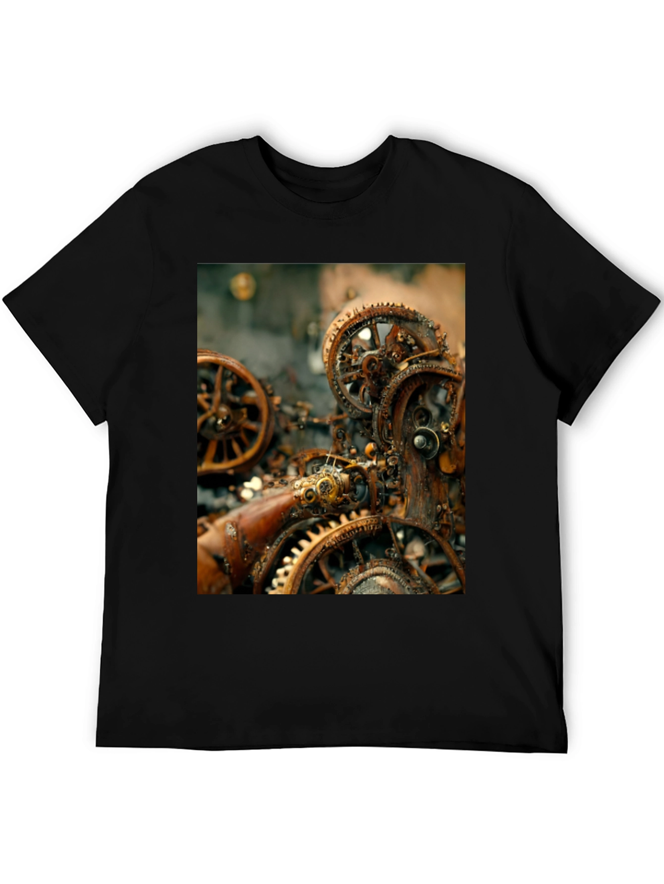 Black Steampunk Gears Graphic Tee - Black Cotton T-Shirt view 5