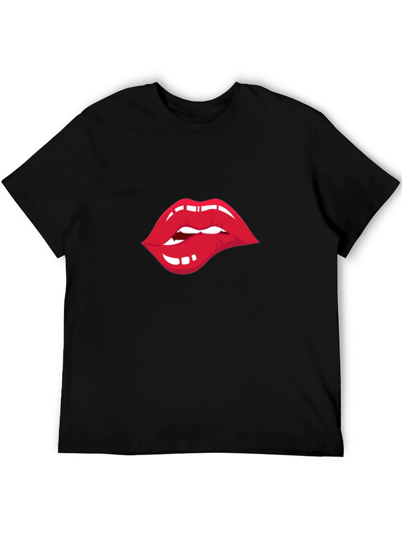 Black Biting Lips Graphic T-Shirt - Unisex Crew Neck Tee view 5