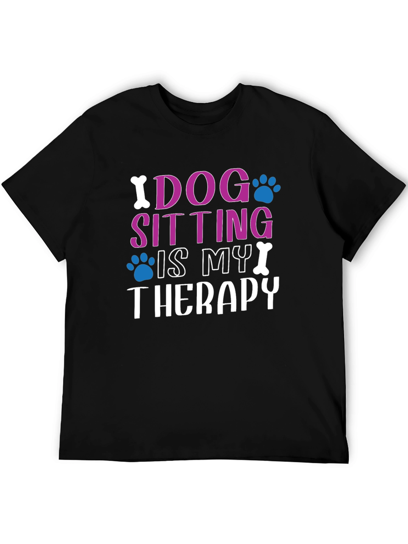 Black Dog Sitting Is My Therapy Black T-Shirt view 5