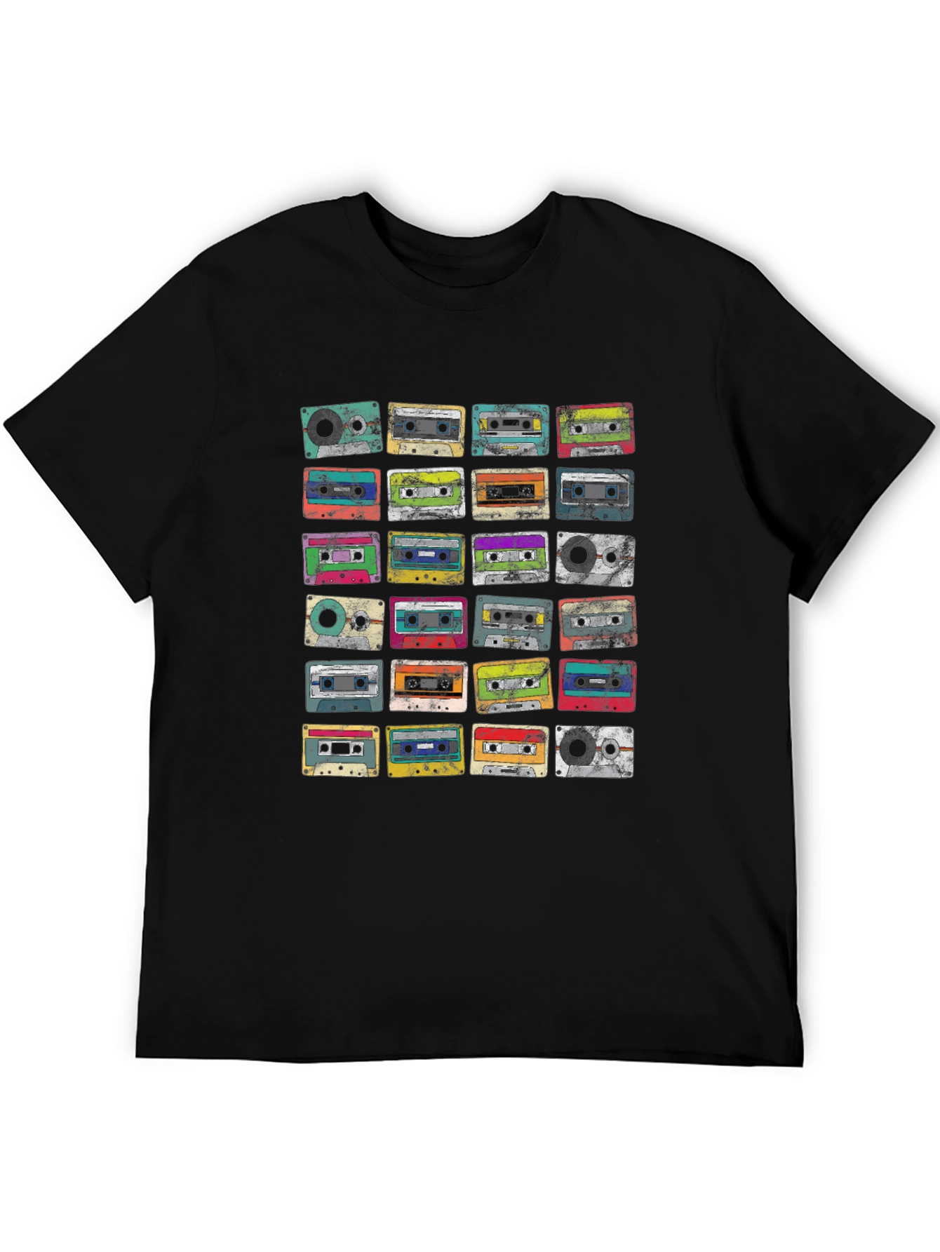 Black Retro Cassette Tapes Graphic Tee - Vintage Music Lover Shirt view 5