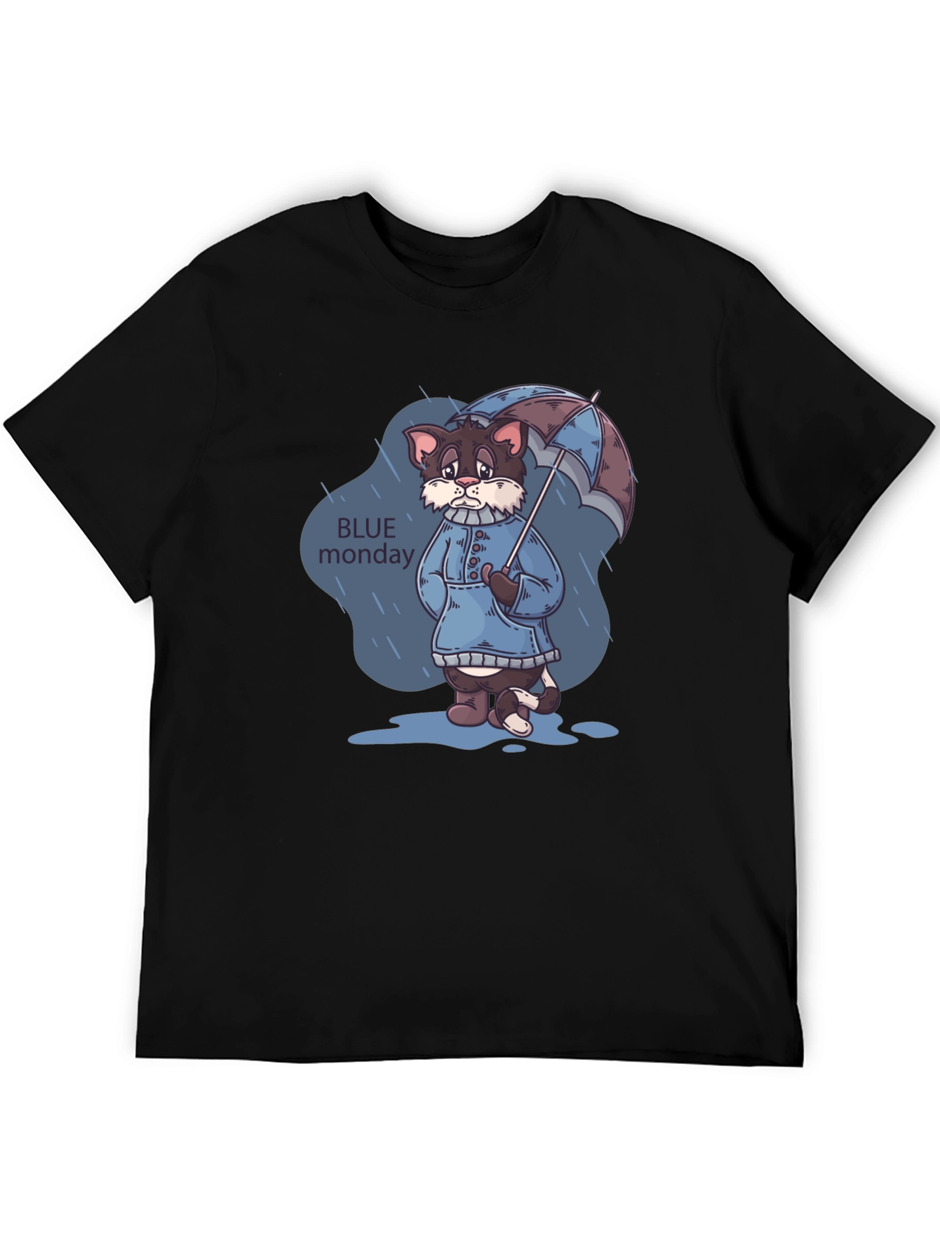 Black Blue Monday Cat T-Shirt - Rainy Day Style view 5