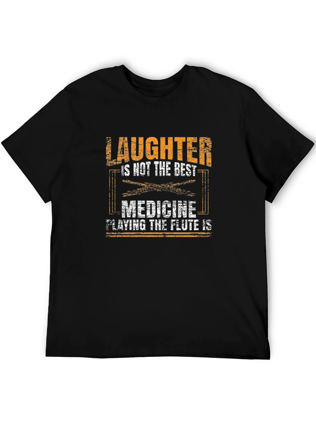 Black Funny Flute Player T-Shirt - Music is the Best Medicine view 5