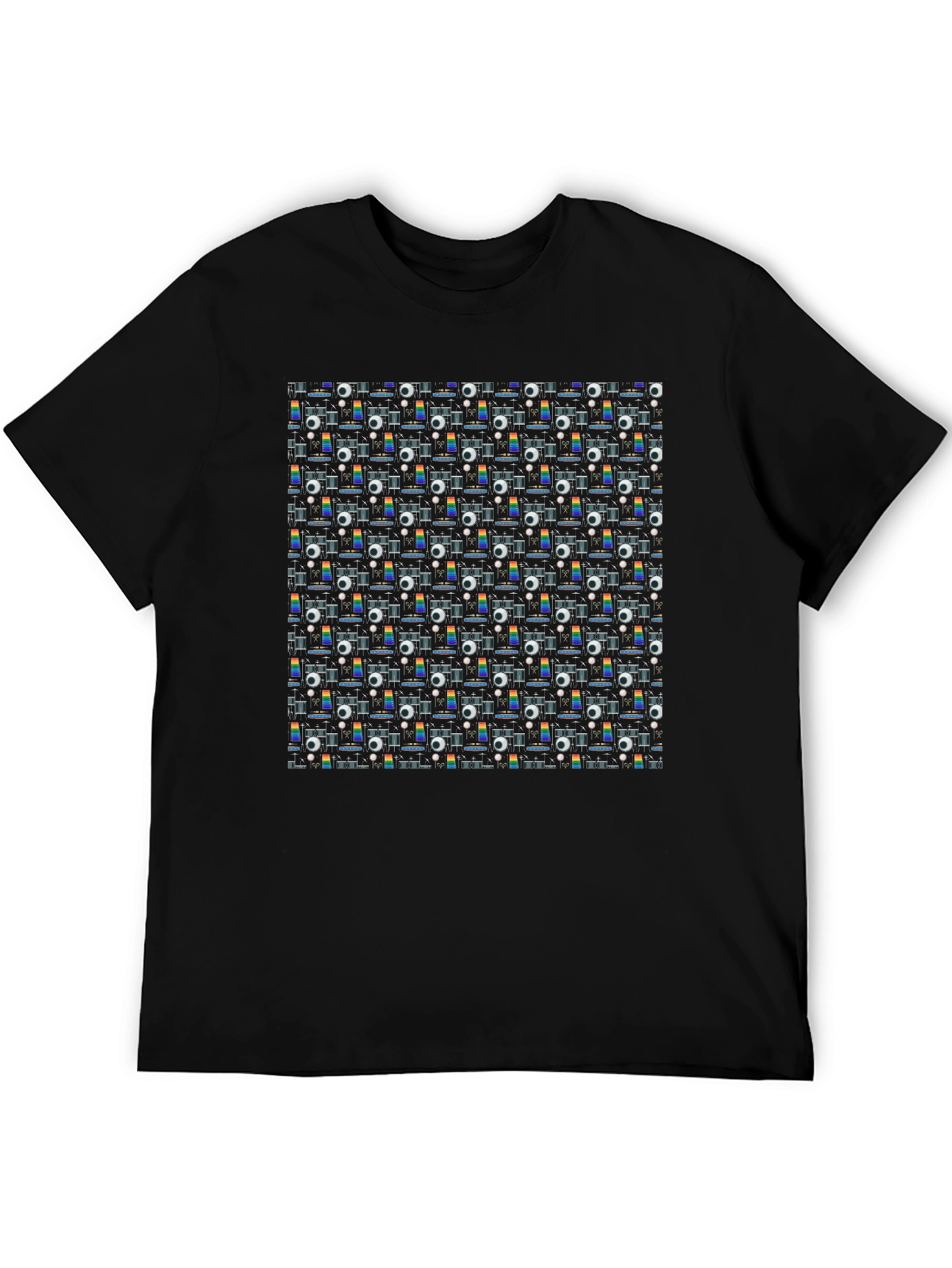 Black Retro Projector Patterned Black T-Shirt view 5
