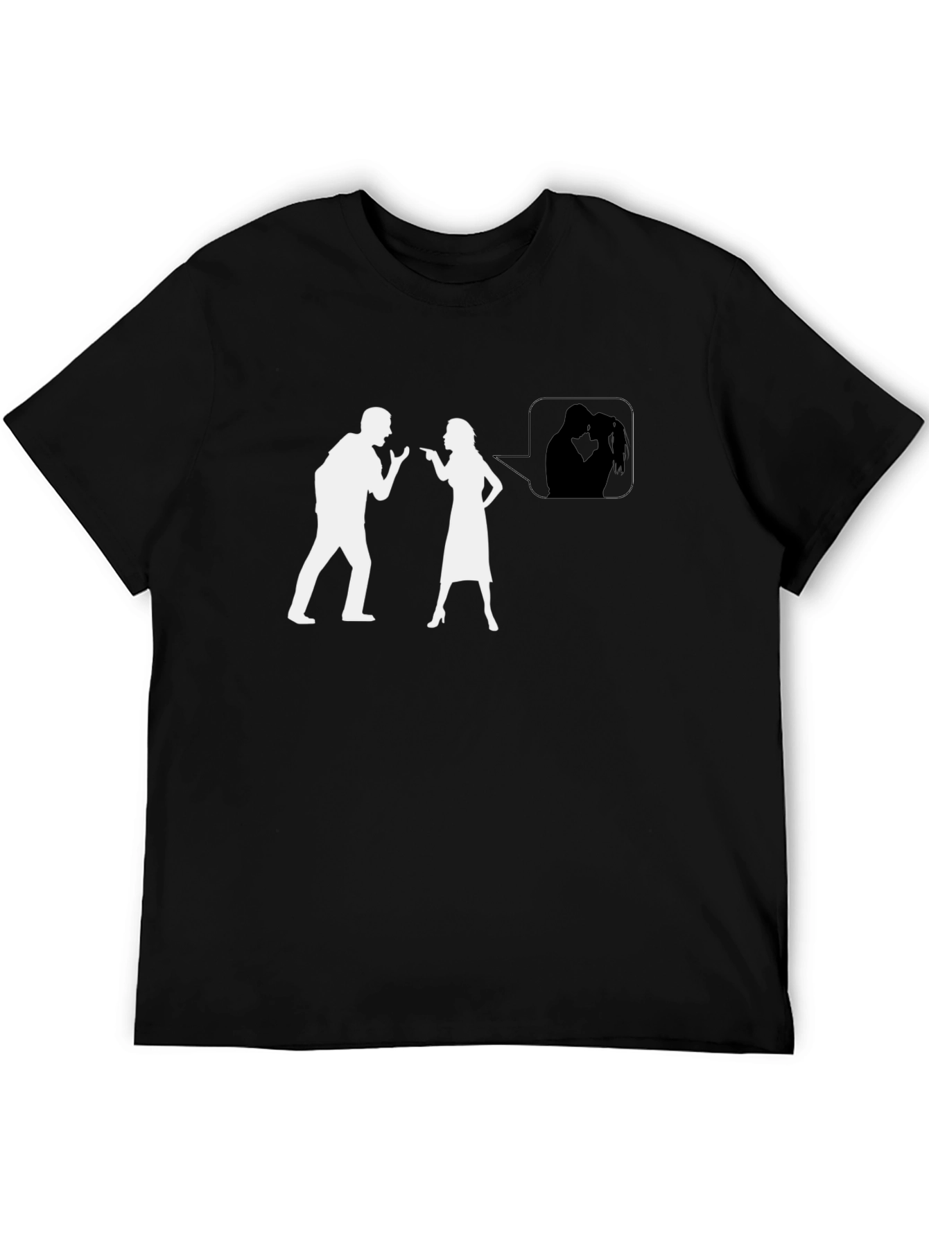 Black Funny Arguing Couple T-Shirt - Black Tee view 5