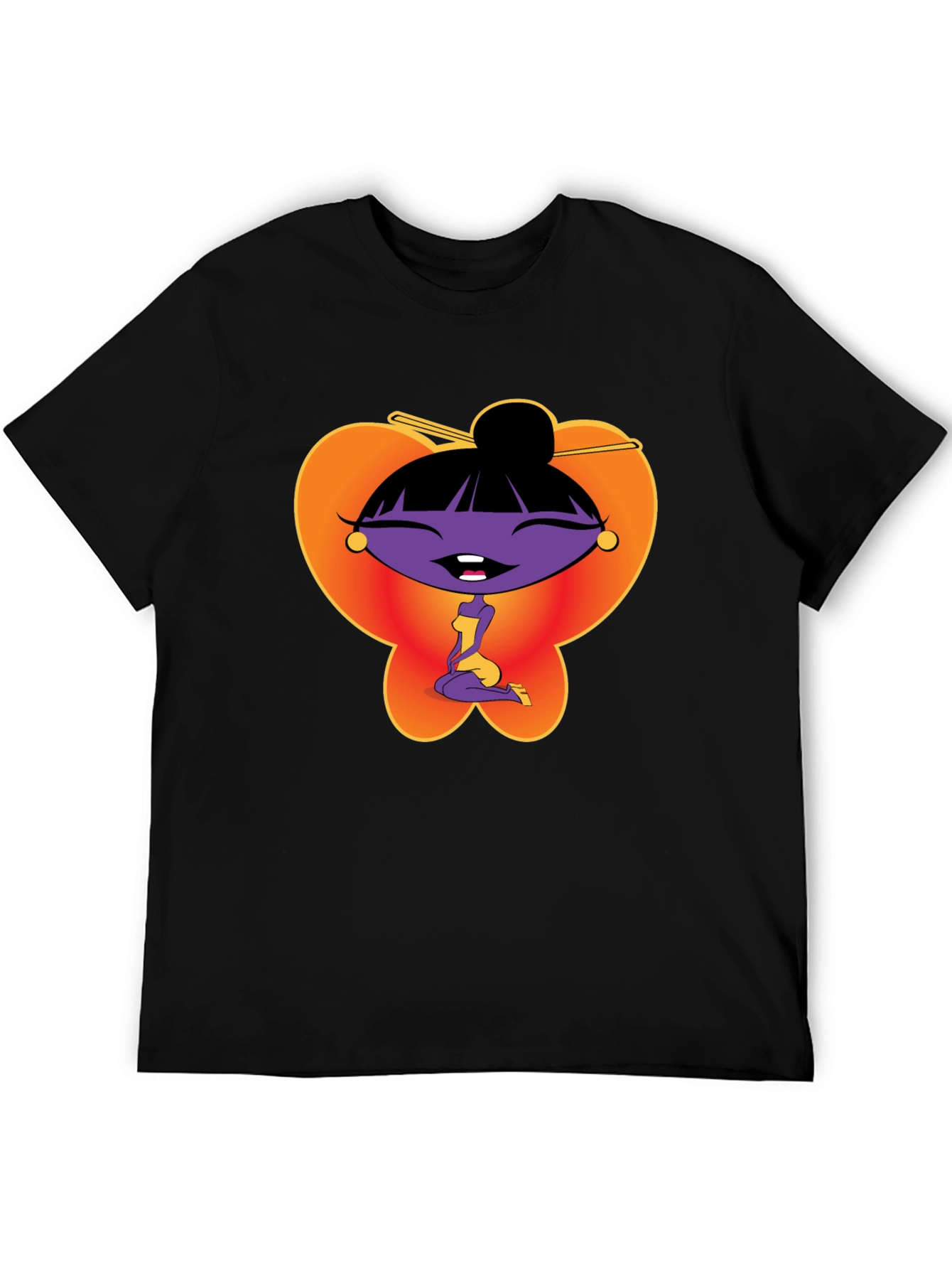 Black Cartoon Girl Graphic Tee - Black view 5