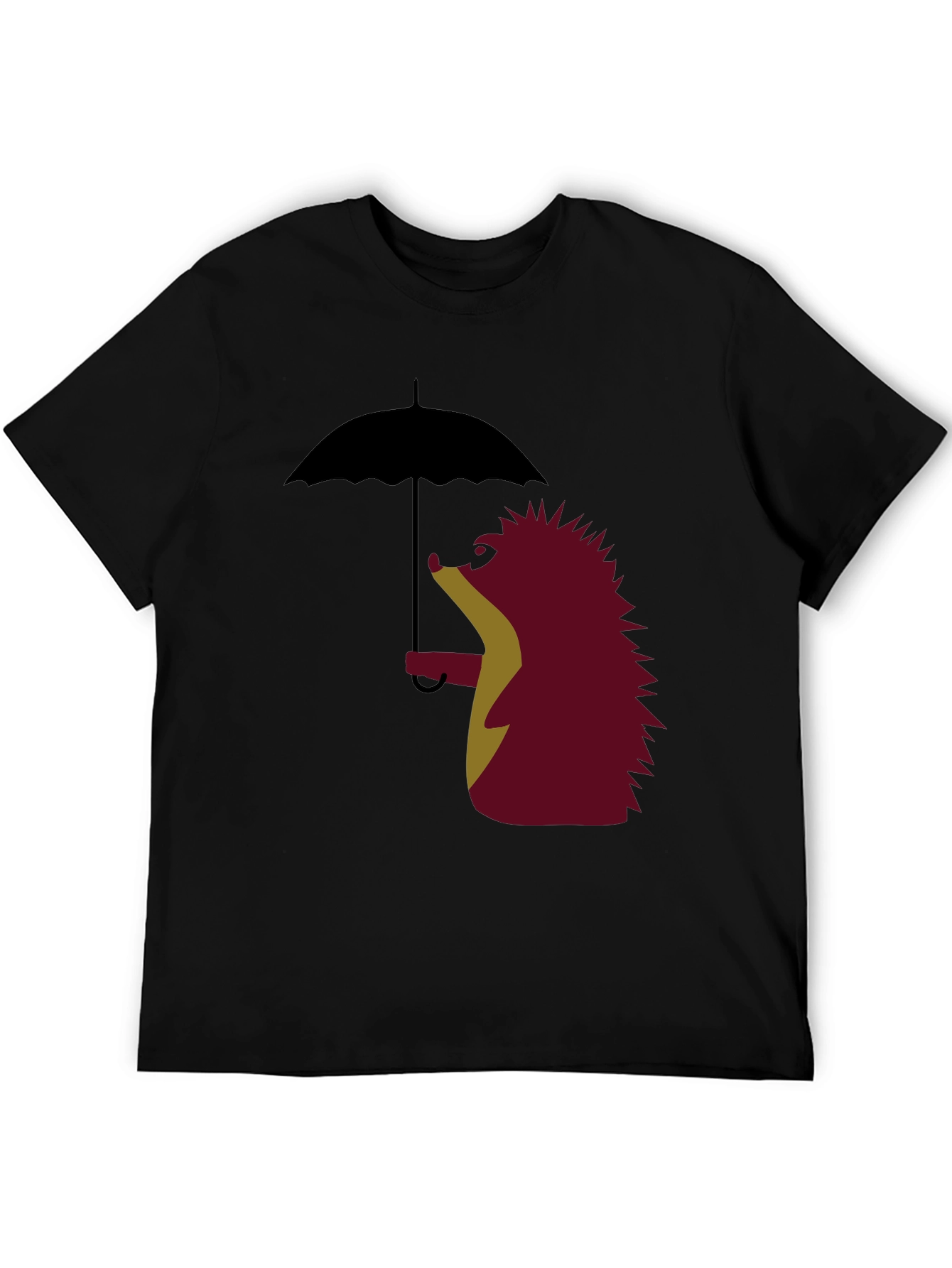Black Whimsical Hedgehog Under Umbrella Graphic Tee view 5