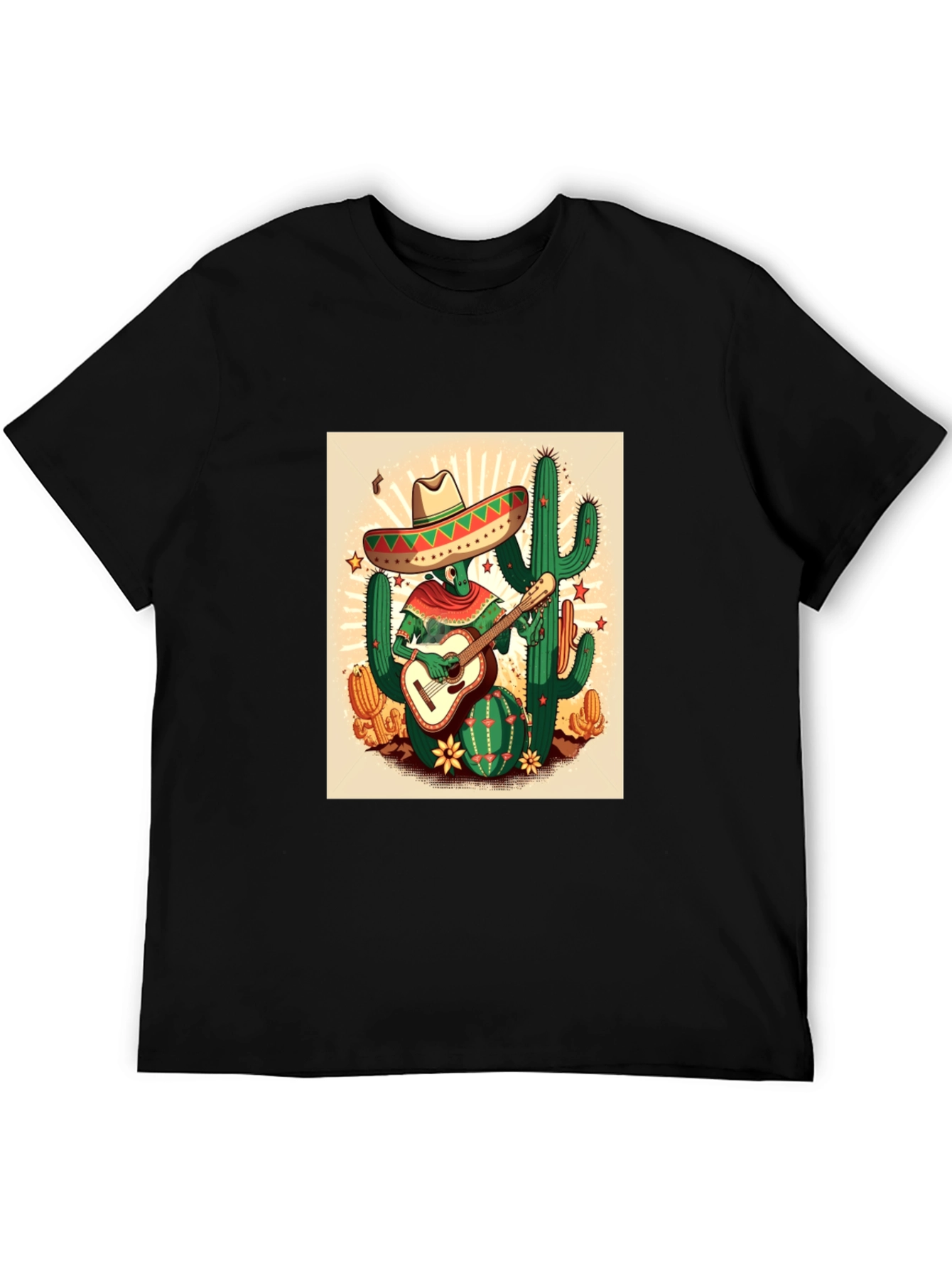 Black Cactus Guitarist Graphic Tee - Men's Black T-Shirt view 5