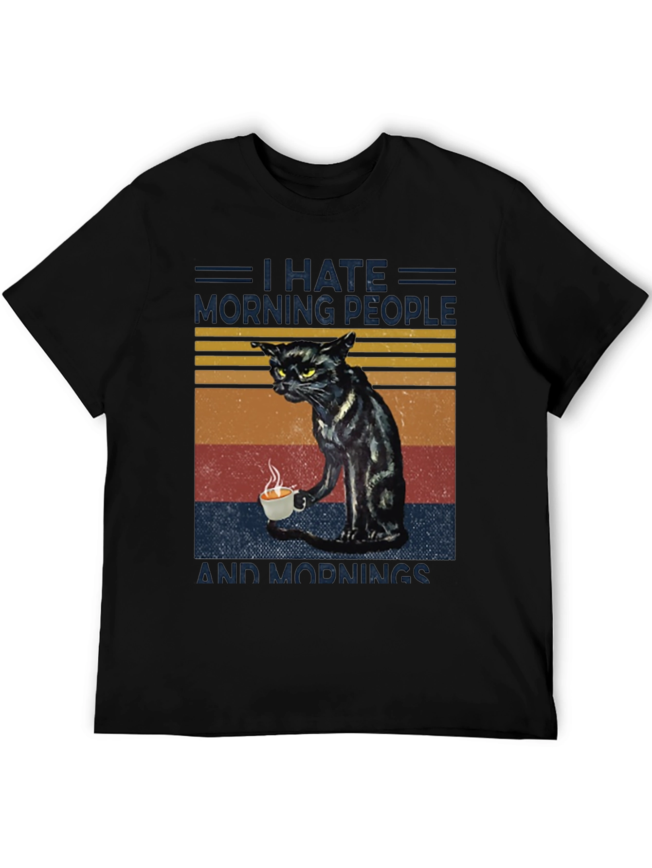Black I Hate Morning People Cat Graphic T-Shirt view 5