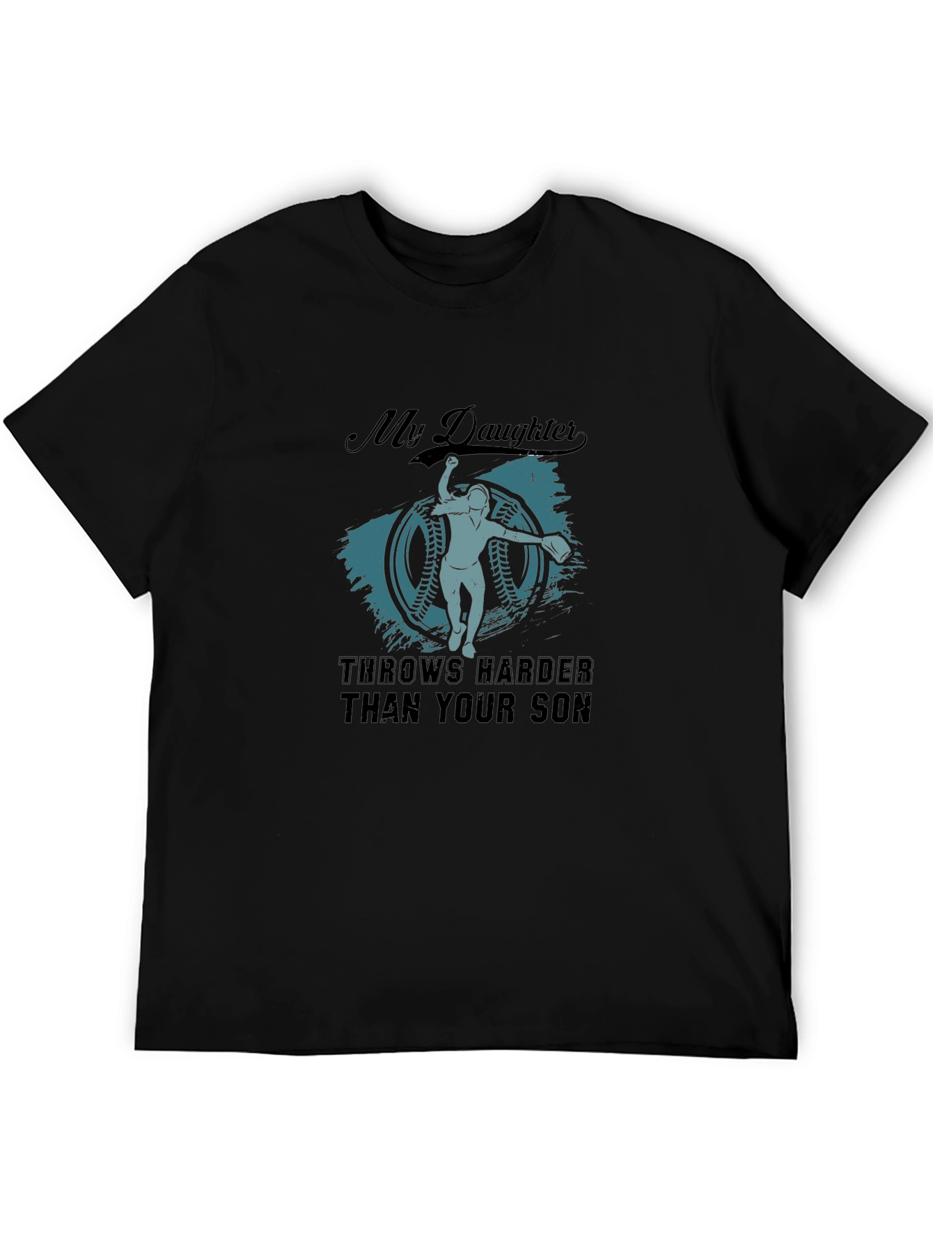Black My Daughter Throws Harder T-Shirt - Baseball Apparel view 5